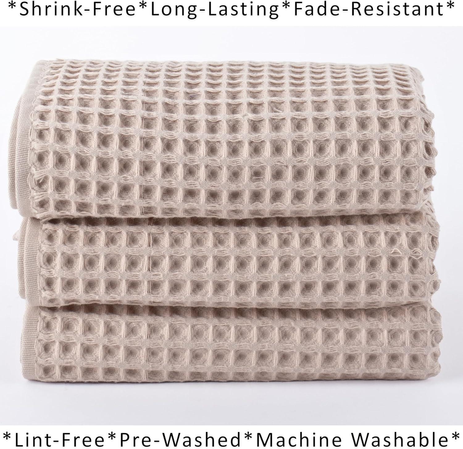 PÜSKÜL Natural 100% Turkish Cotton Waffle Kitchen Towels Set of 3 | Oeko-Tex, Premium Waffle Hand Towels for Bathroom | Soft Absorbent Quick-Dry Lint-Free Dish Towel Large 32x16 inch (3, Beige)