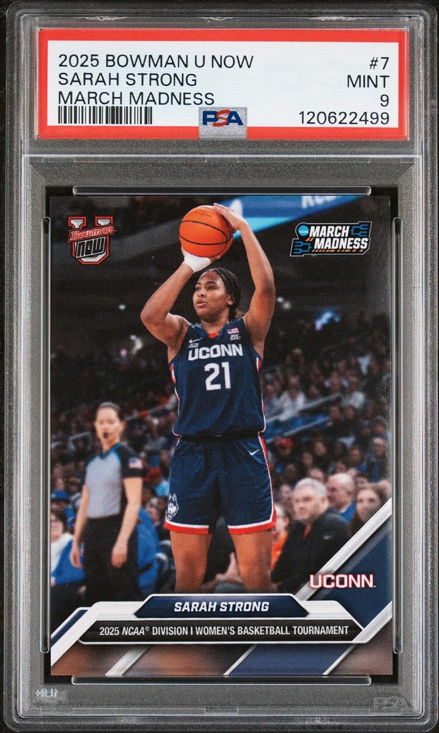 Graded 2025 Topps Bowman U Now Sarah Strong #7 March Madness Rookie RC Basketball Card PSA 9 Mint