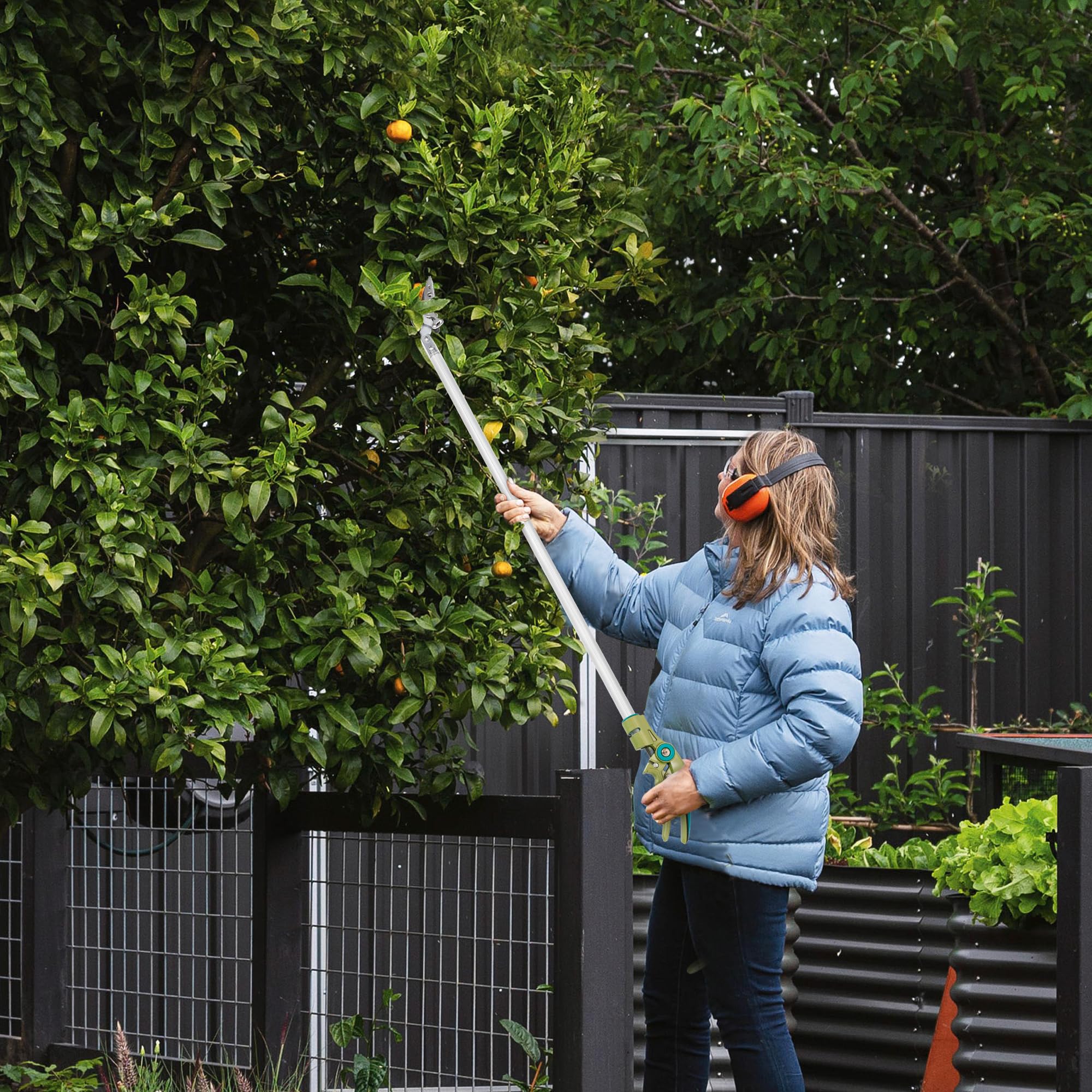 FLORA GUARD Tijeras recolectoras de frutas 80 cm | Tijeras de poda de jardín con mango giratorio 180°, bloqueo de seguridad y corte de ramas