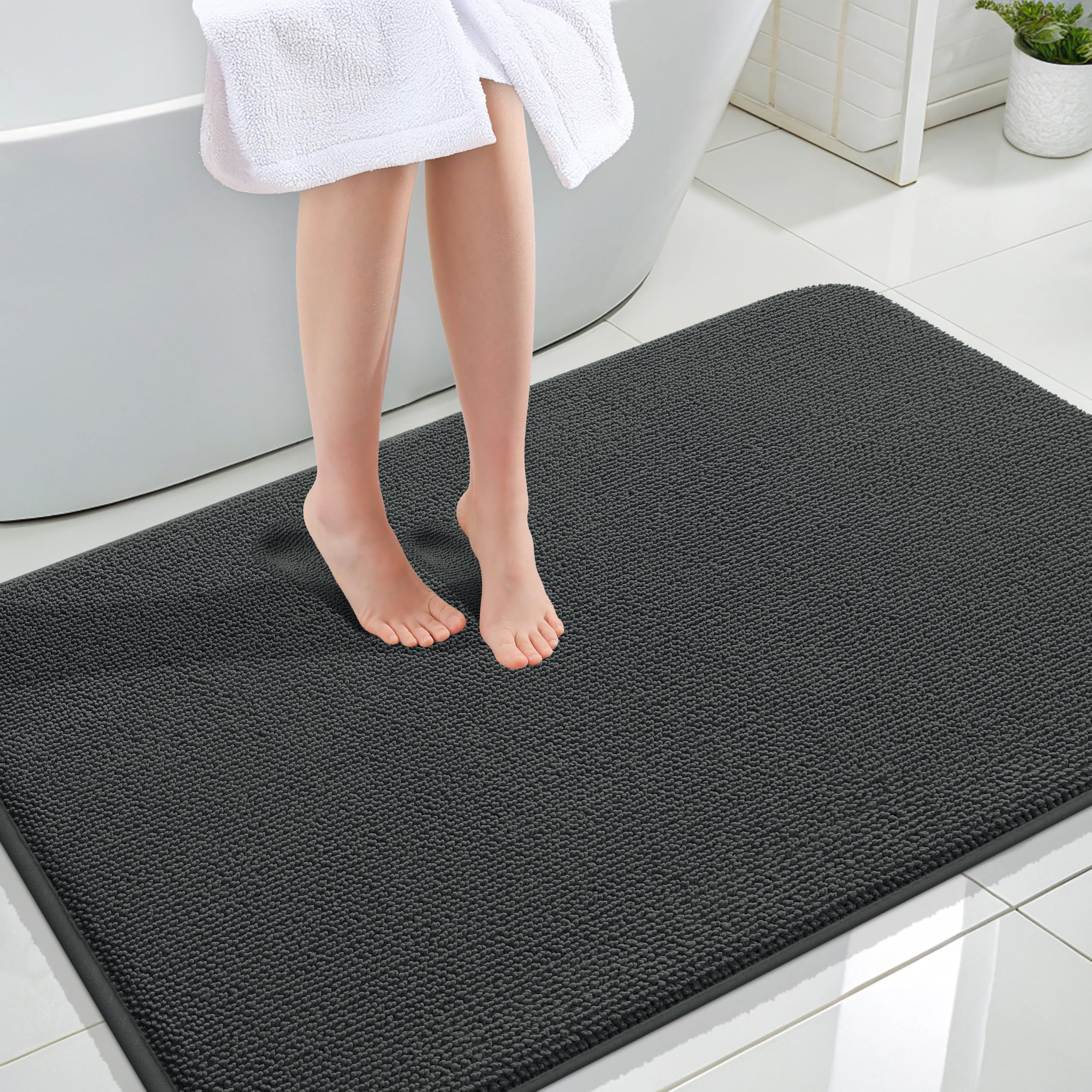 OLANLY Memory Foam Large Bathroom Rugs 47x32, Absorbent Bath Mat, Dark Grey