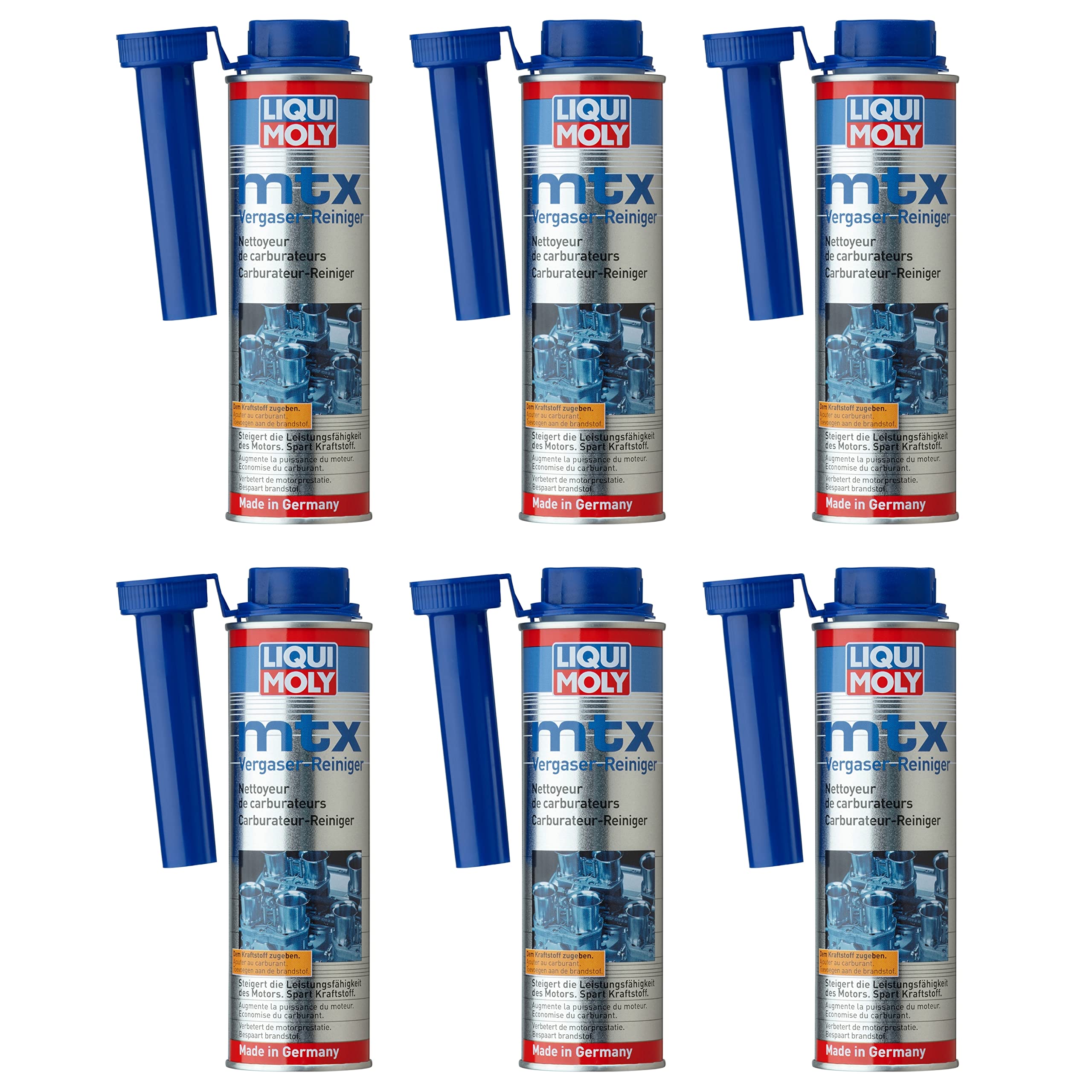 Liqui Moly 6X MTX Vergaserreiniger 300ml | Entfernt Ablagerungen im Vergaser, an Ventilen, Zündkerzen sowie im Brennraum und verhindert Neubildung | Kraftstoff Additiv für Benzin-Motoren | 6X 300ml