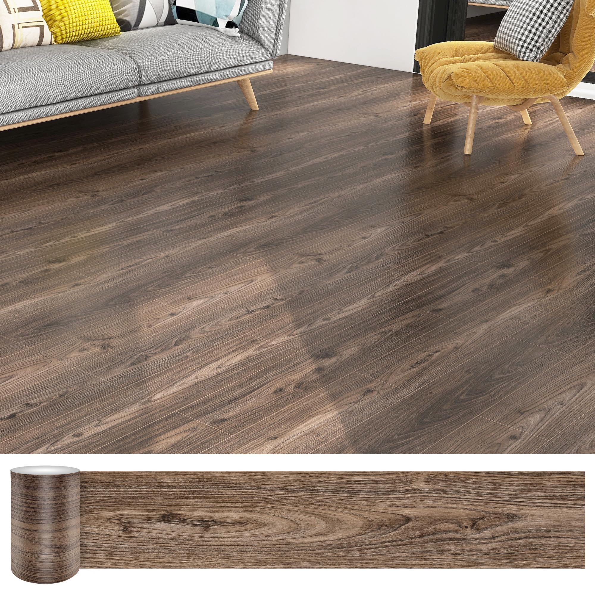 Lareko Self Adhesive Vinyl Flooring Tiles Wood Planks, Smoked Walnut