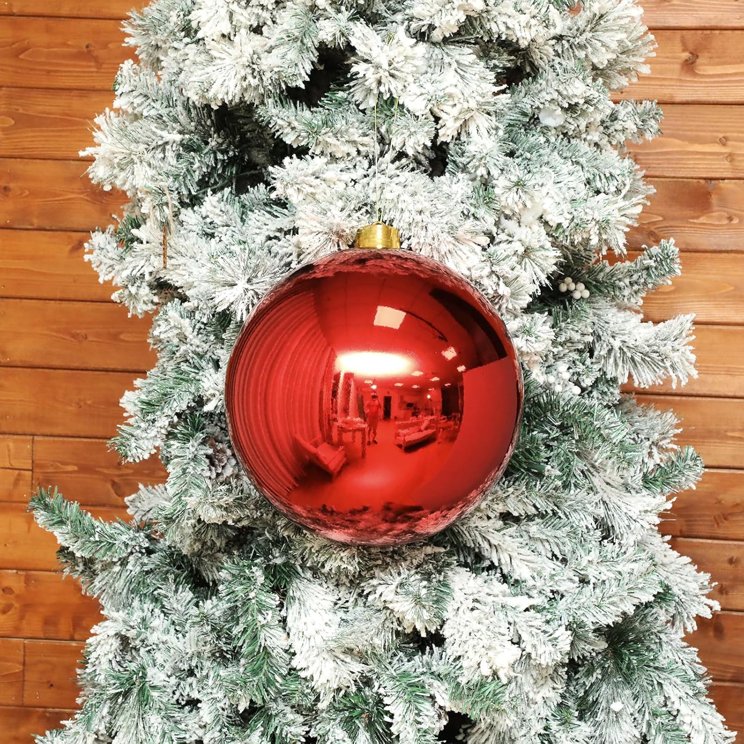 Jerify 2 Pcs 12" Large Christmas Ball Ornaments Giant Shiny Plastic Christmas Ball Outdoor Shatterproof Water Resistant Ball Decorations for Holiday Party Xmas Tree(Red)