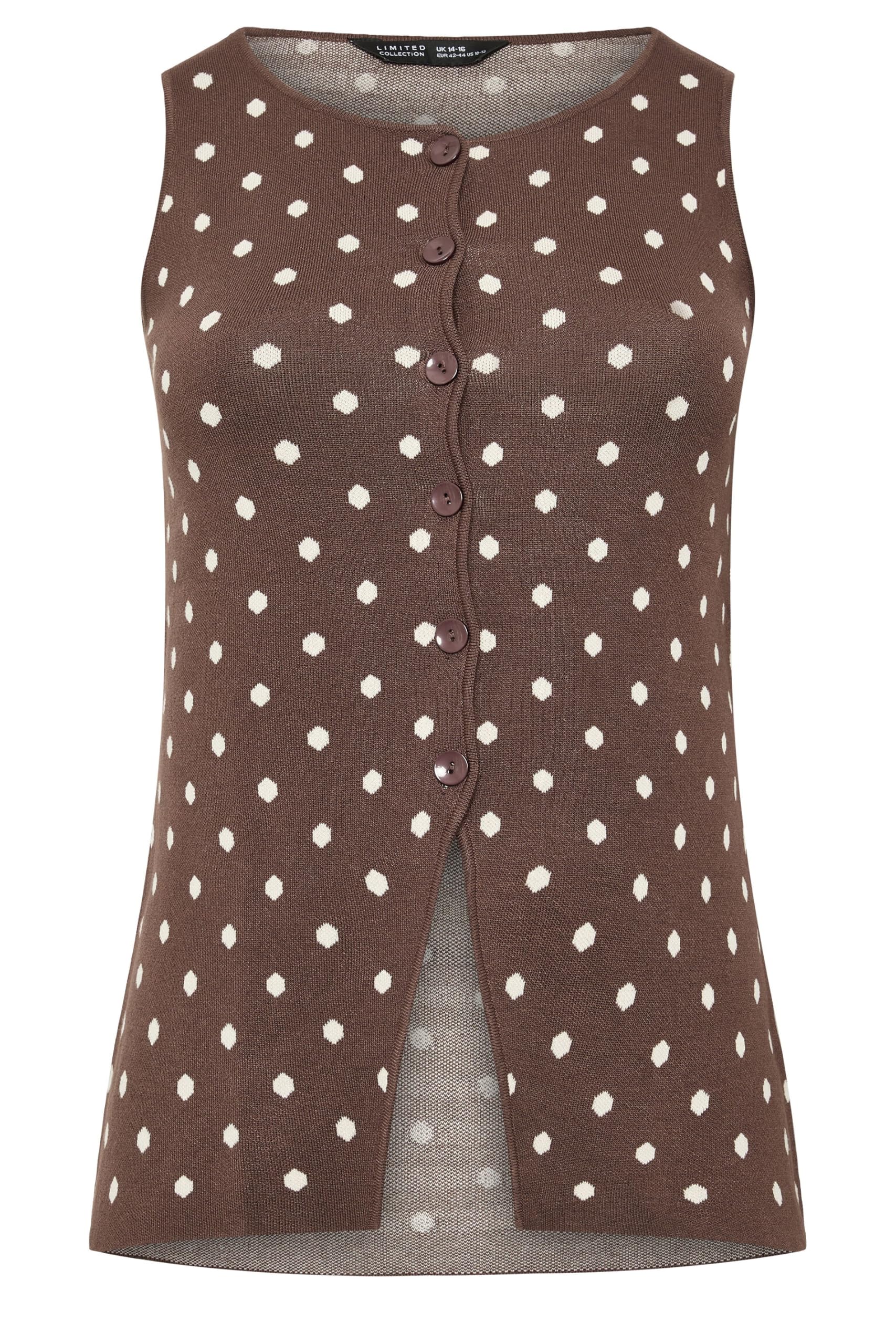 Yours Limited Collection Curve Brown Polka Dot Waistcoat - Women's - Plus Size Curve