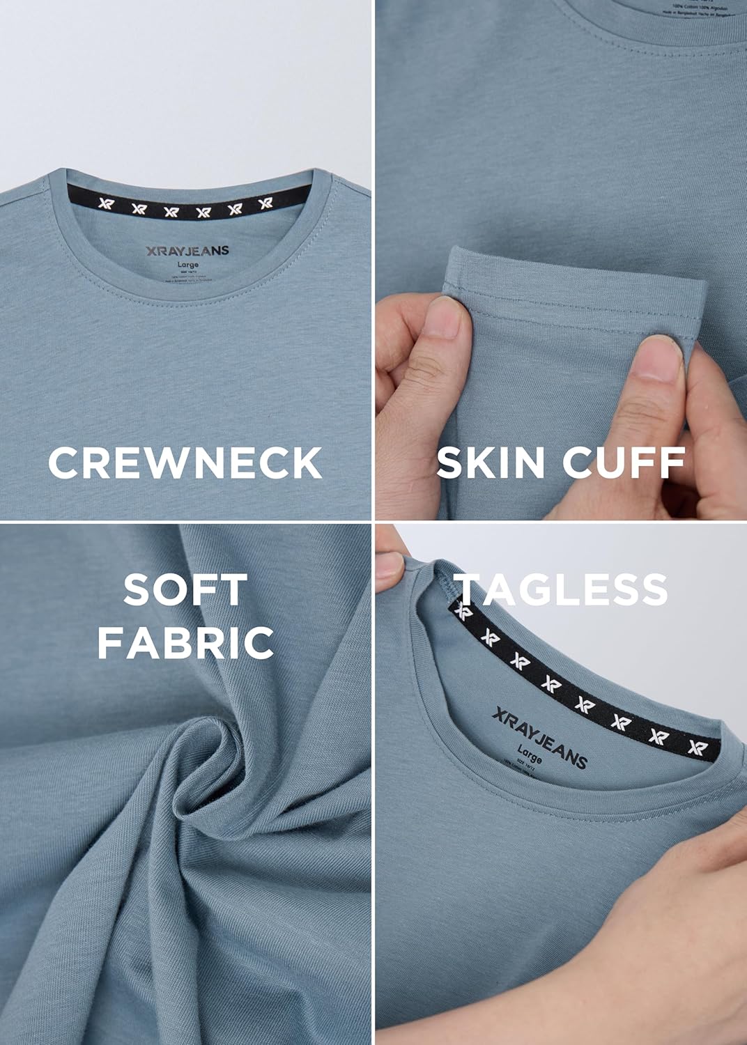 X RAY Boys (6-12) 3-Pack Classic Fit Tagless%100 Cotton Shirts, Kids Long Sleeve Lightweight Crewneck Soft T-Shirt