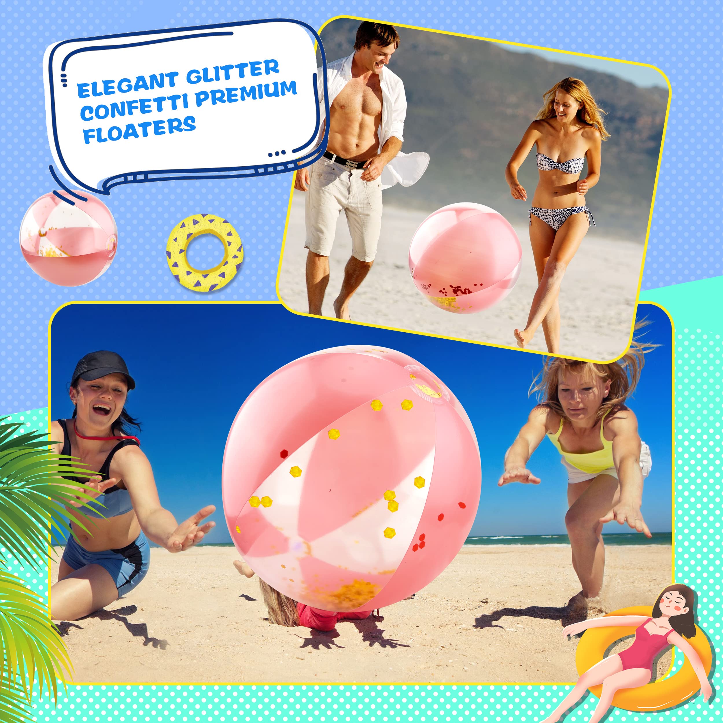 Paquete de 12 bolas inflables de playa con purpurina de 16 pulgadas, confeti, pelota de playa a granel para verano, playa, piscina, juguetes de fiesta acuática (oro rosa) 5