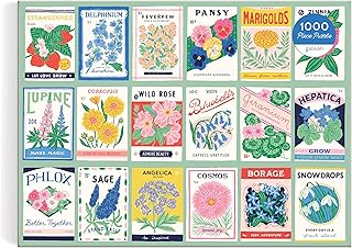 Galison Ever Upward – 1000 Piece Puzzle Fun and Challenging Activity with Bright and Bold Artwork of Vintage Style Flower Seed Packets for Adults and Families