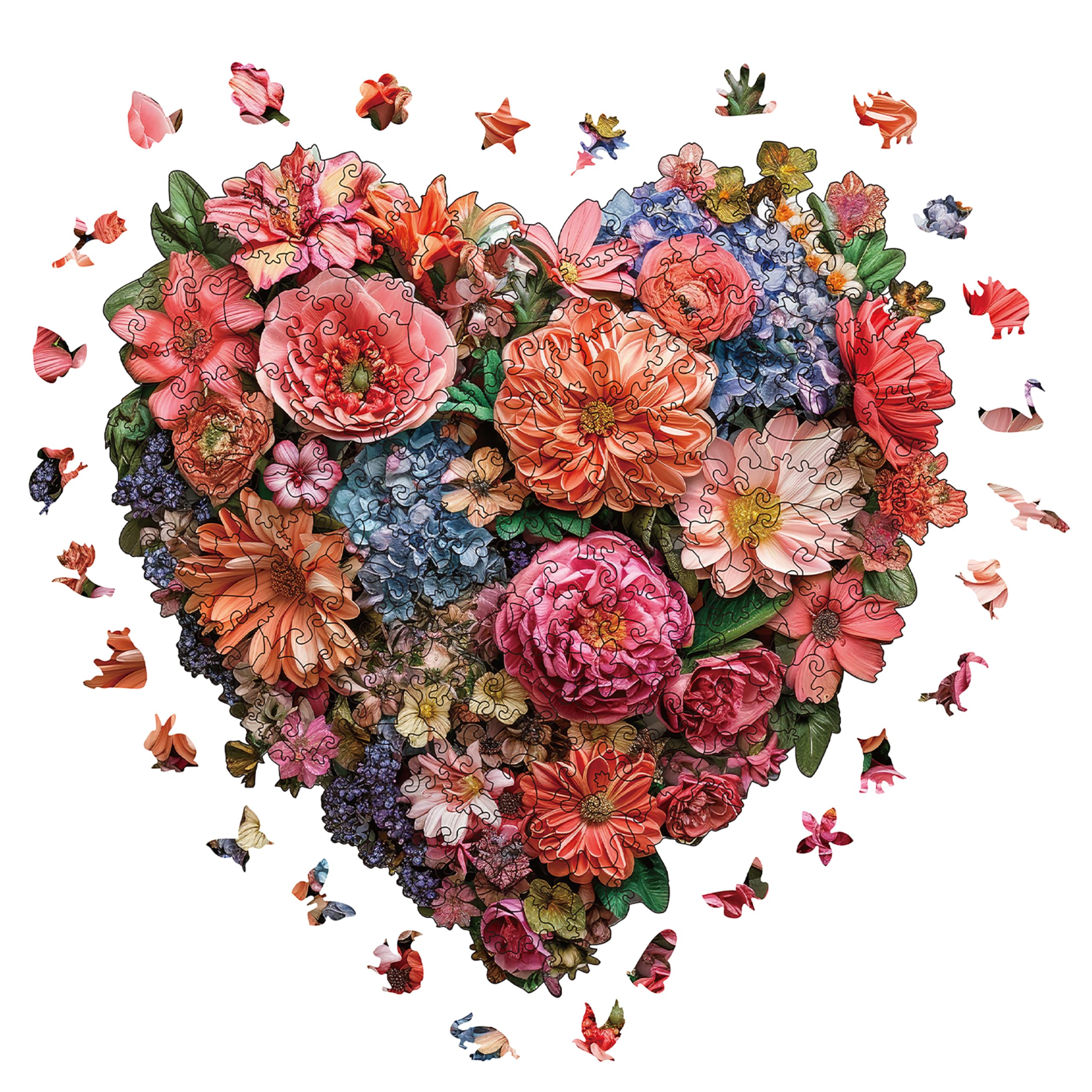 Wooden Puzzle for Adults, 200 Piece Flowers Irregular Animal Shaped Wooden Jigsaw Puzzles, Unique Puzzles for Adults, Creative Gift