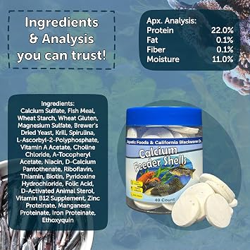 Calcium Sinking Feeder Shells, Small & Medium ... 40ct Canister | For Shrimp, Snails, Crabs, Crayfish, Plecos, Catfish, Tropical & Vacation Feeding, 4-Type Wafer & 12-Type Pellet Mix Included