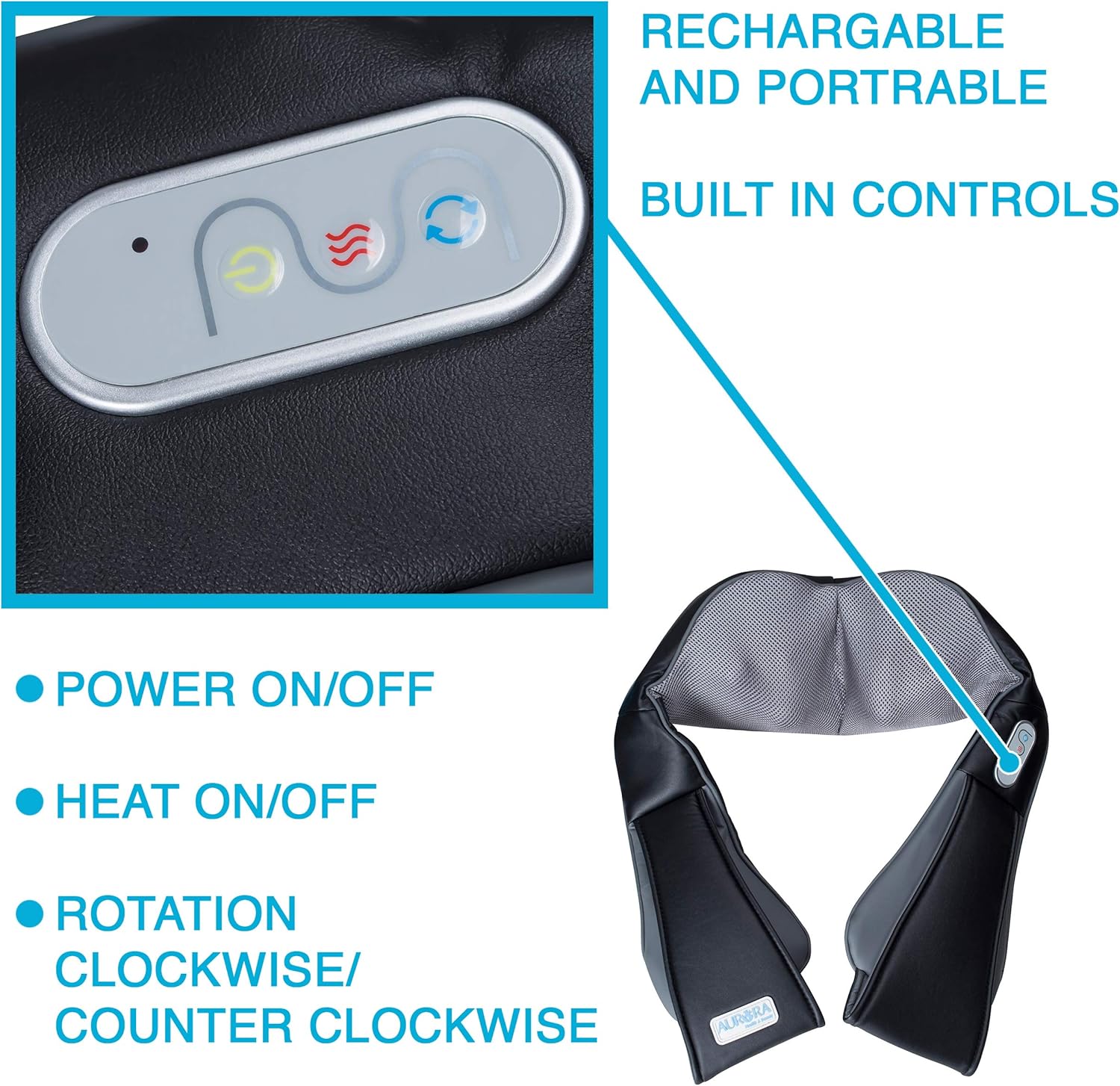 Aurora Health & Beauty Cordless Neck and Back Shiatsu Massager with Heat