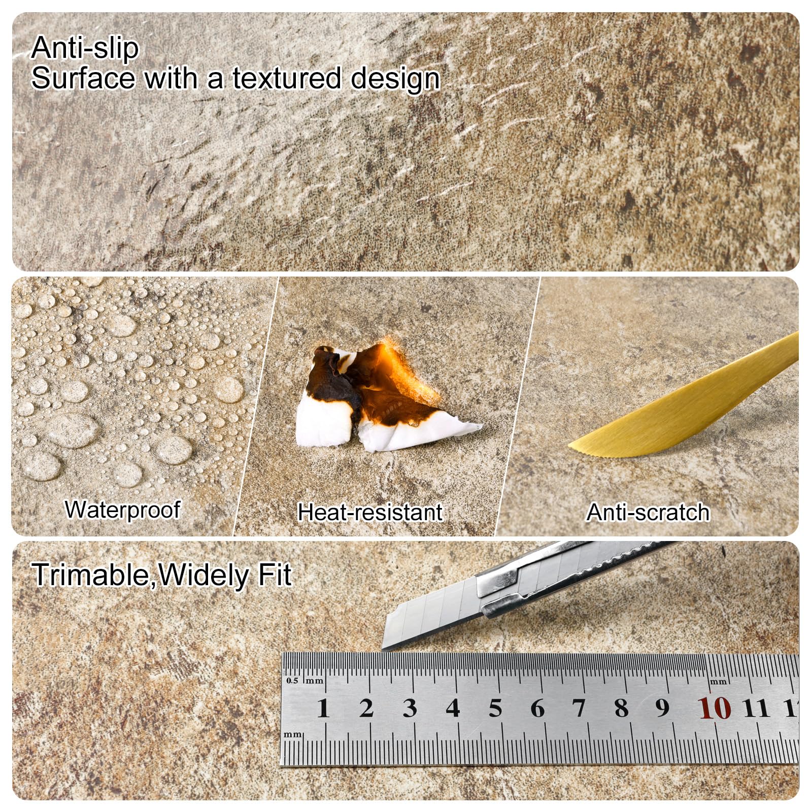 Piastrelle autoadesive per pavimenti in vinile, 30,5 x 30,5 cm, effetto plank-look, piastrelle per pavimenti fai da te, per cucina, bagno, lavanderia, camper, granito, 10 piastrelle