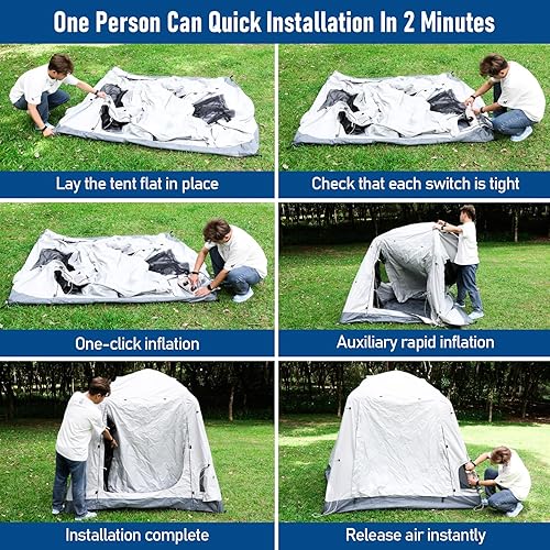 Miniatura 6 de Tienda de campaña inflable rápida fácil de instalar con bomba automática, para 3-4 personas, para acampar al aire libre, tiendas de campaña de