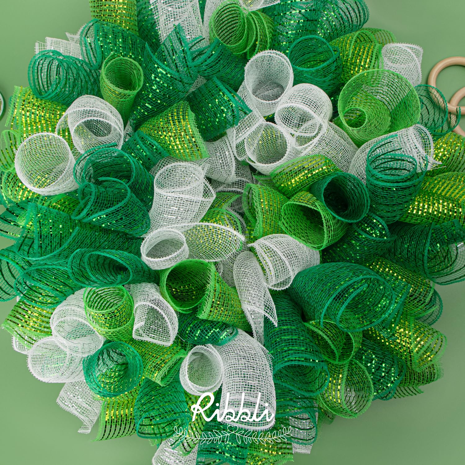 Ribbli Lime Green Deluxe Metallic Christmas Mesh Ribbon, 10 inch x 30 feet(10Yard), Lime with Deluxe Green Wide Foil, Christmas Ribbon for Wreath Swags and Christmas Tree