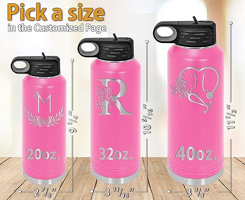 Miniatura 23 de Botellas de agua personalizadas con tapa abatible y pajilla, termo deportivo personalizado de acero inoxidable grabado, monograma personalizado