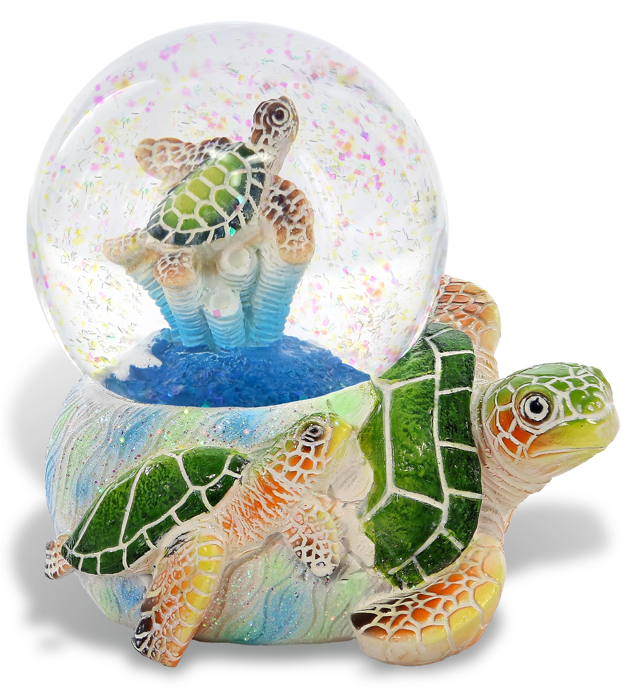 Cota Global Girls Green, Brown, Blue Green Sea Turtle Egg Snow Globe Decor - Elegant Pink Sparkle Glitter Inside The Snow Globe, Animal Figurines For Kids And Adults, Collectible Snow Globes For Birthday, Christmas - 65 Mm