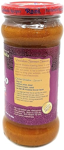 Miniatura 3 de Rani Vindaloo - Salsa vegana de curry a fuego lento (tomate picante, pimientos rojos y especias) tarro de vidrio de 14 onzas (14.11 oz)  Fácil de