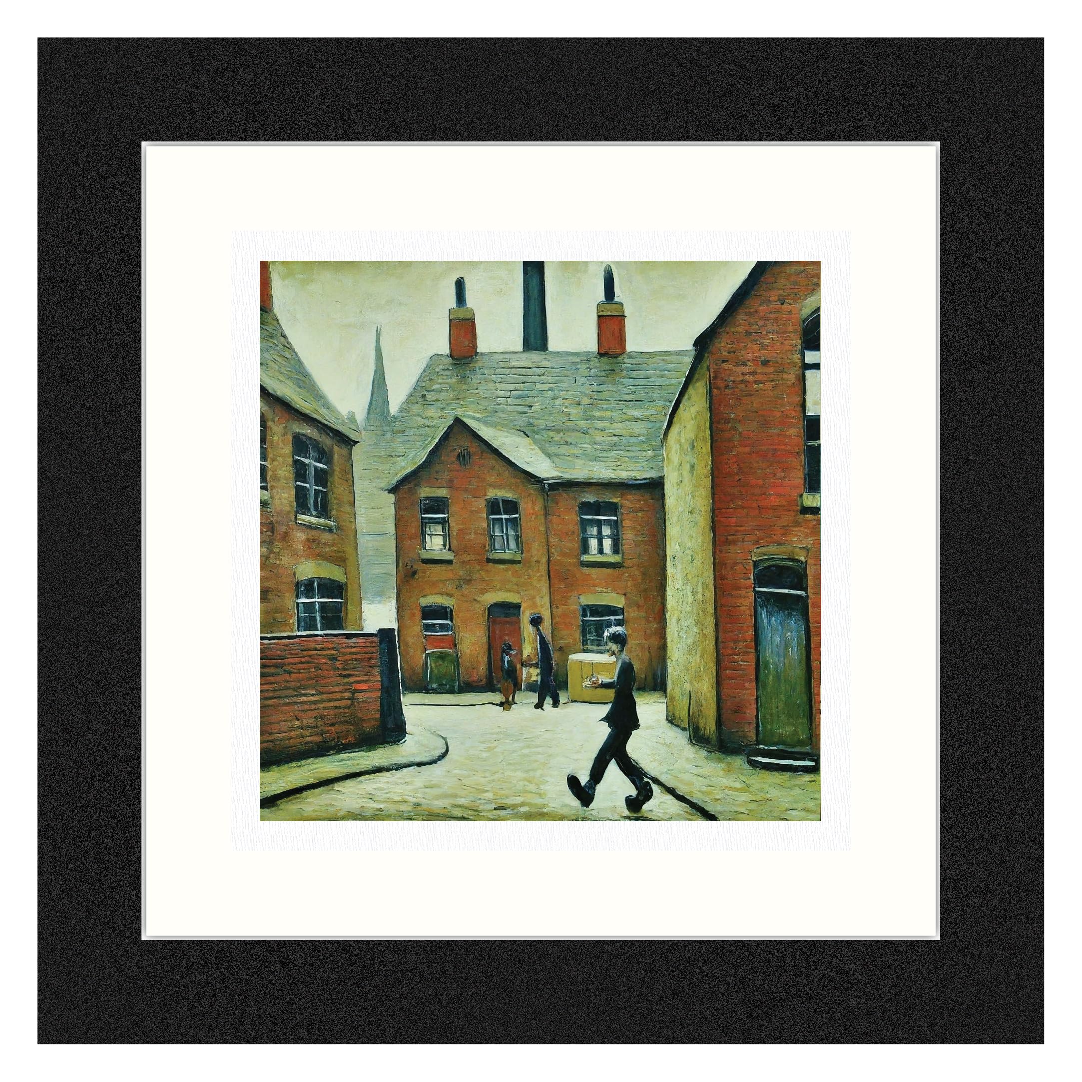 Greetingles Lowry-Style 12"/31cm Square Framed Print. Beautiful Black Ash Frame (Lowry, Parcel Delivery) — image 1