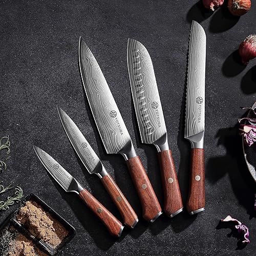 Miniatura 9 de YOTSUBA Juego de cuchillos de cocina de 5 piezas, juego de cuchillos de cocina alemanes de acero inoxidable de alto carbono, con mango ergonómico