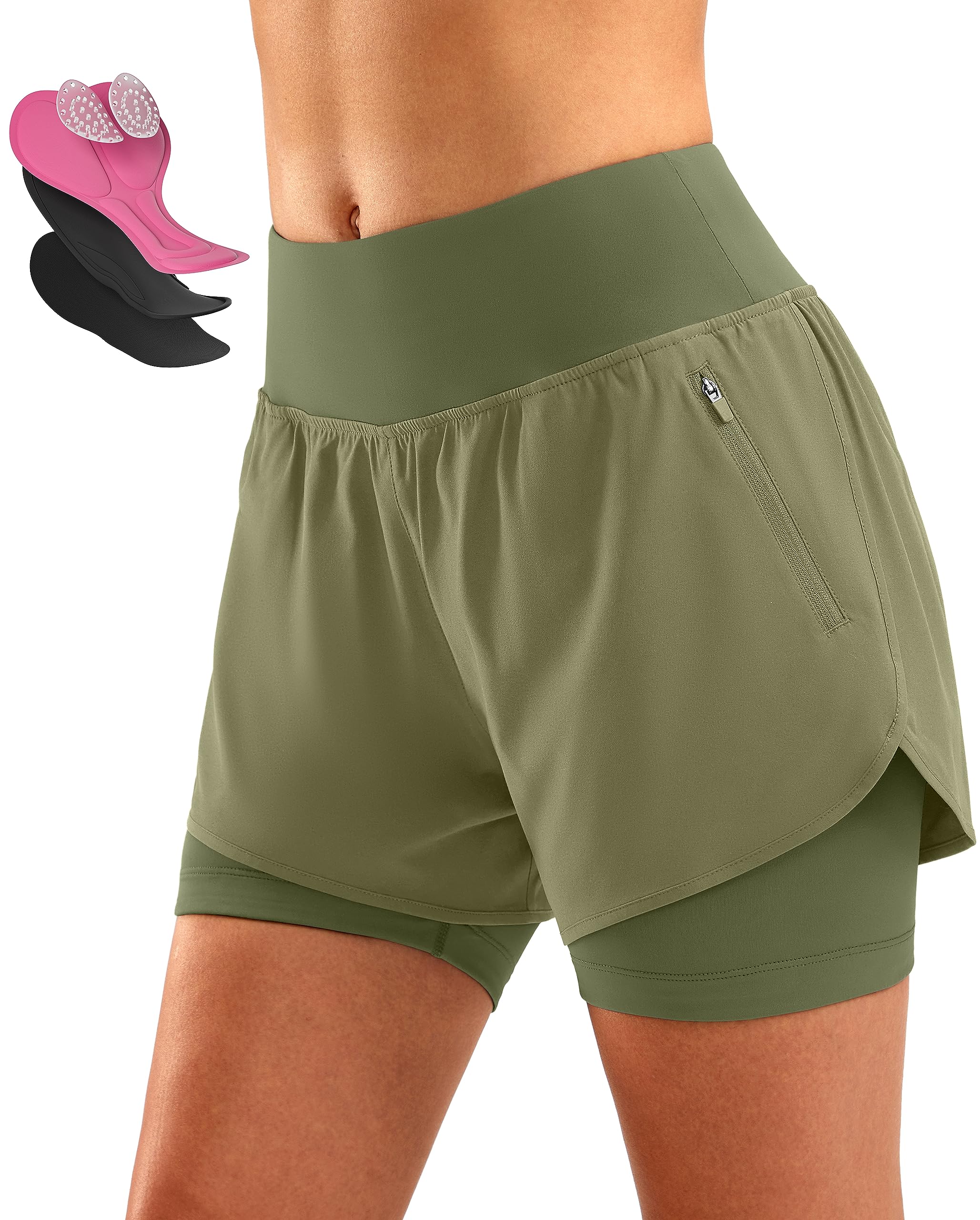 Bikewa Women's Mountain Bike Shorts 4D Padded Cycling Riding Biking Bicycle Biker Cycle Shorts for Women Zipper Pockets