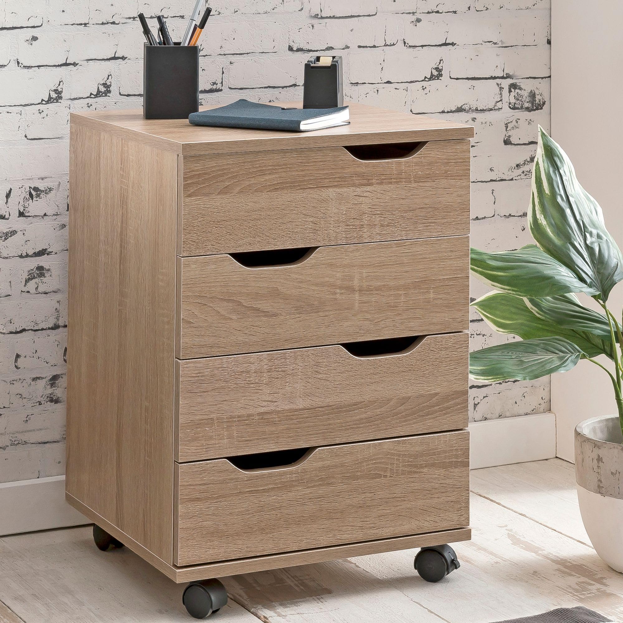 FineBuy Cassettiera con Ruote 40x40x60 cm Legno con 4 Cassetti | cassettiera da scrivania con ruote, cassettiera entra sotto la scrivania, cassettiera da ufficio moderna