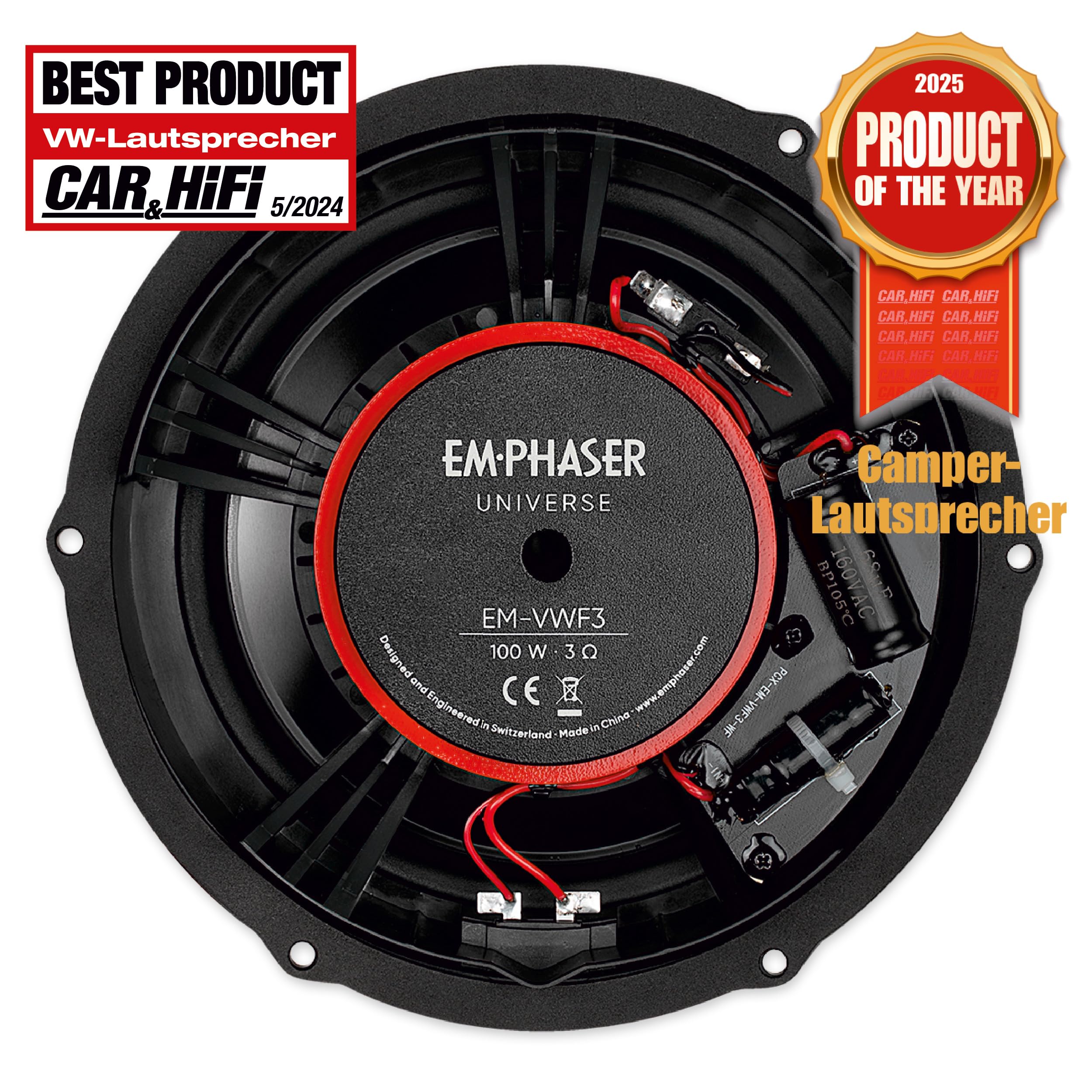 EMPHASER EM-VWF3 – Plug & Play 3-Wege 20 cm / 8“ Komponenten System, kompatibel mit VW T5 Transportern, Reisemobilen, Einbau Lautsprecher für Türen/Armaturenbrett, 100 W RMS