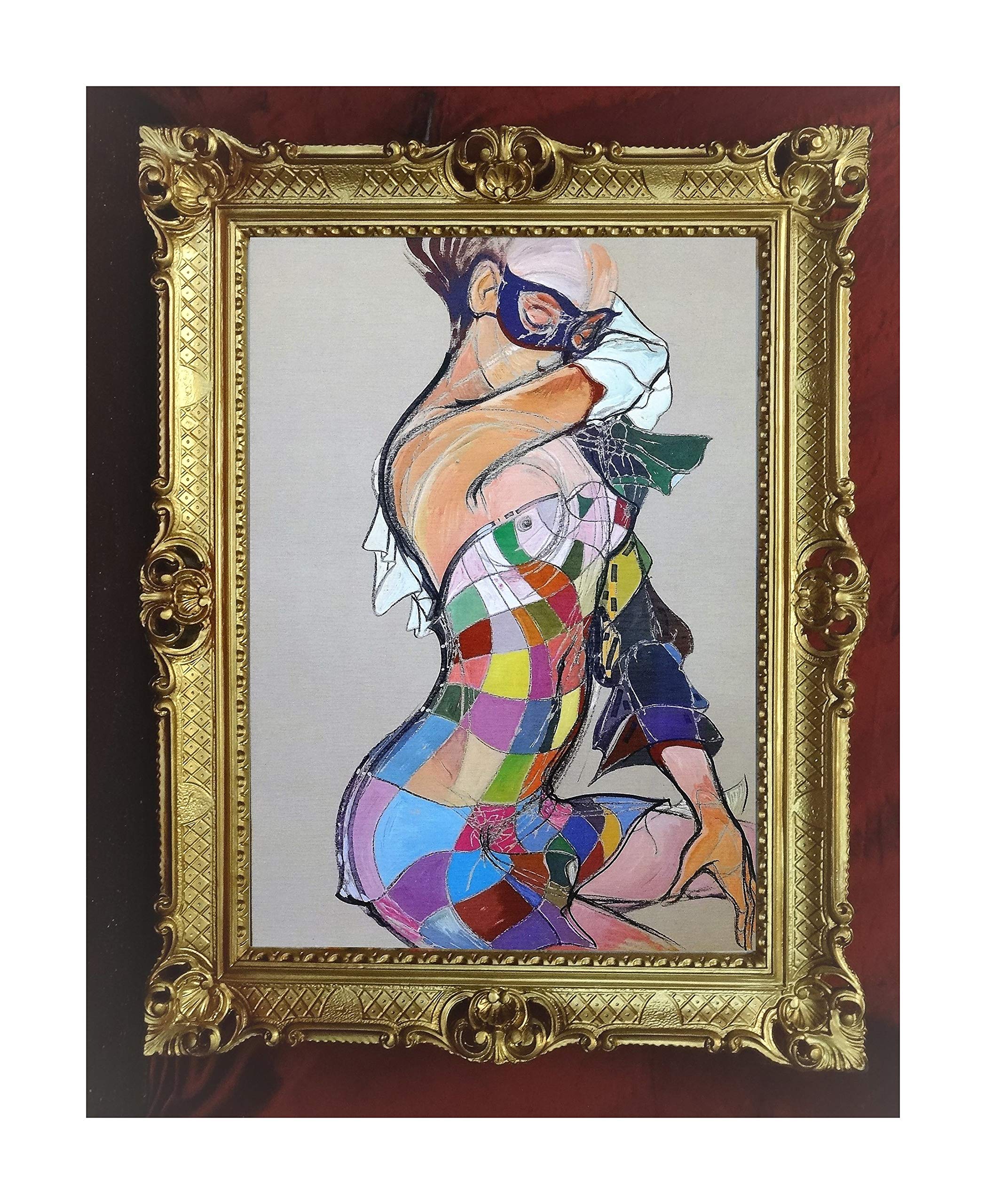 Lnxp Bild Bilderrahmen Foto 90x70 cm ABSTRAKT AKT EROTIK SEXY Reproproduktion Bilder mit Rahmen Barock Wandbild Kunstdrucke Gemälde Retro Repro antik für Café Bar Home Büro Praxis 58B