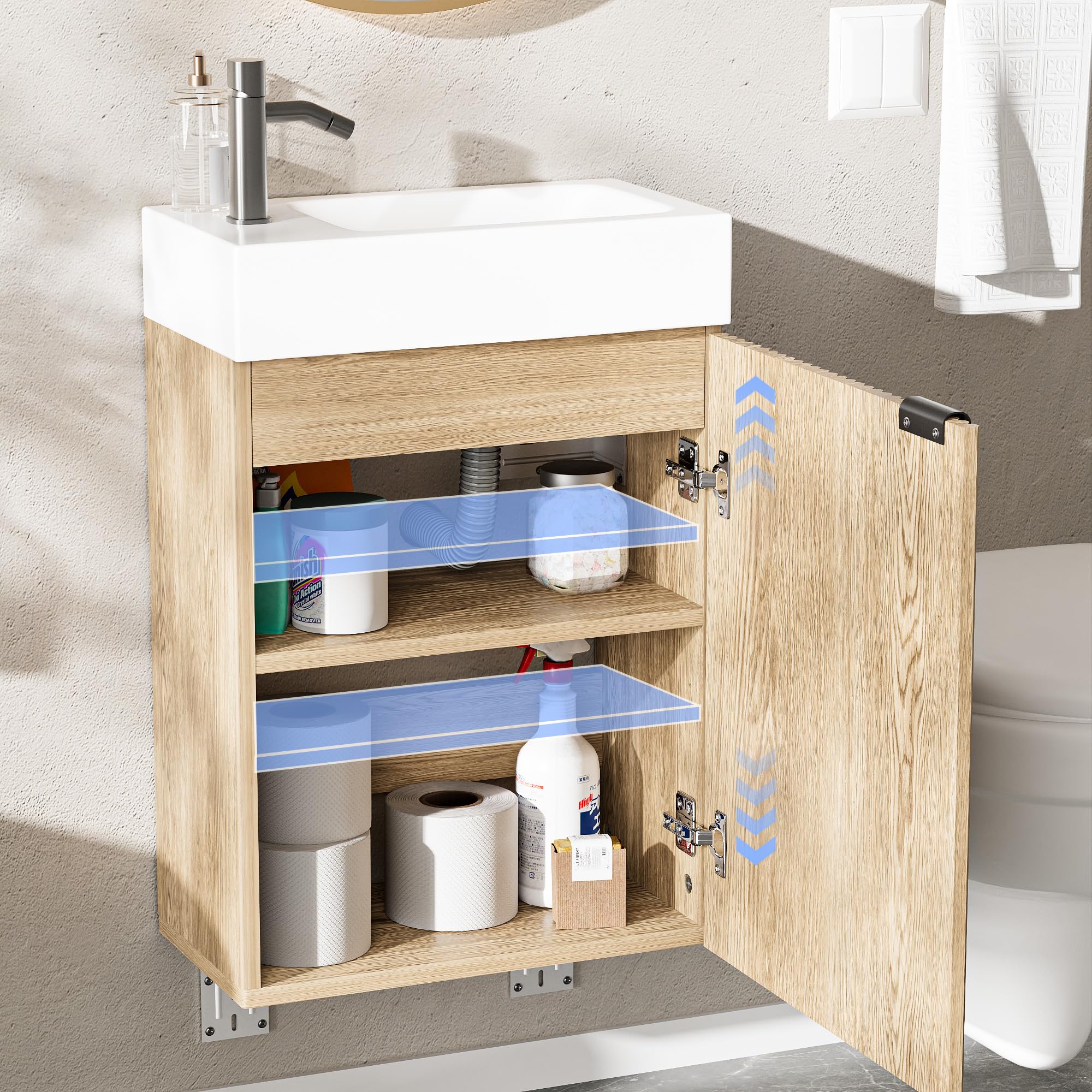 Meuble sous Lavabo Meuble de Rangement pour Salle de Bain Petit Lavabo, Armoire de Salle de Bain, sans robinetterie (Bois Naturel, 40x22x58cm)
