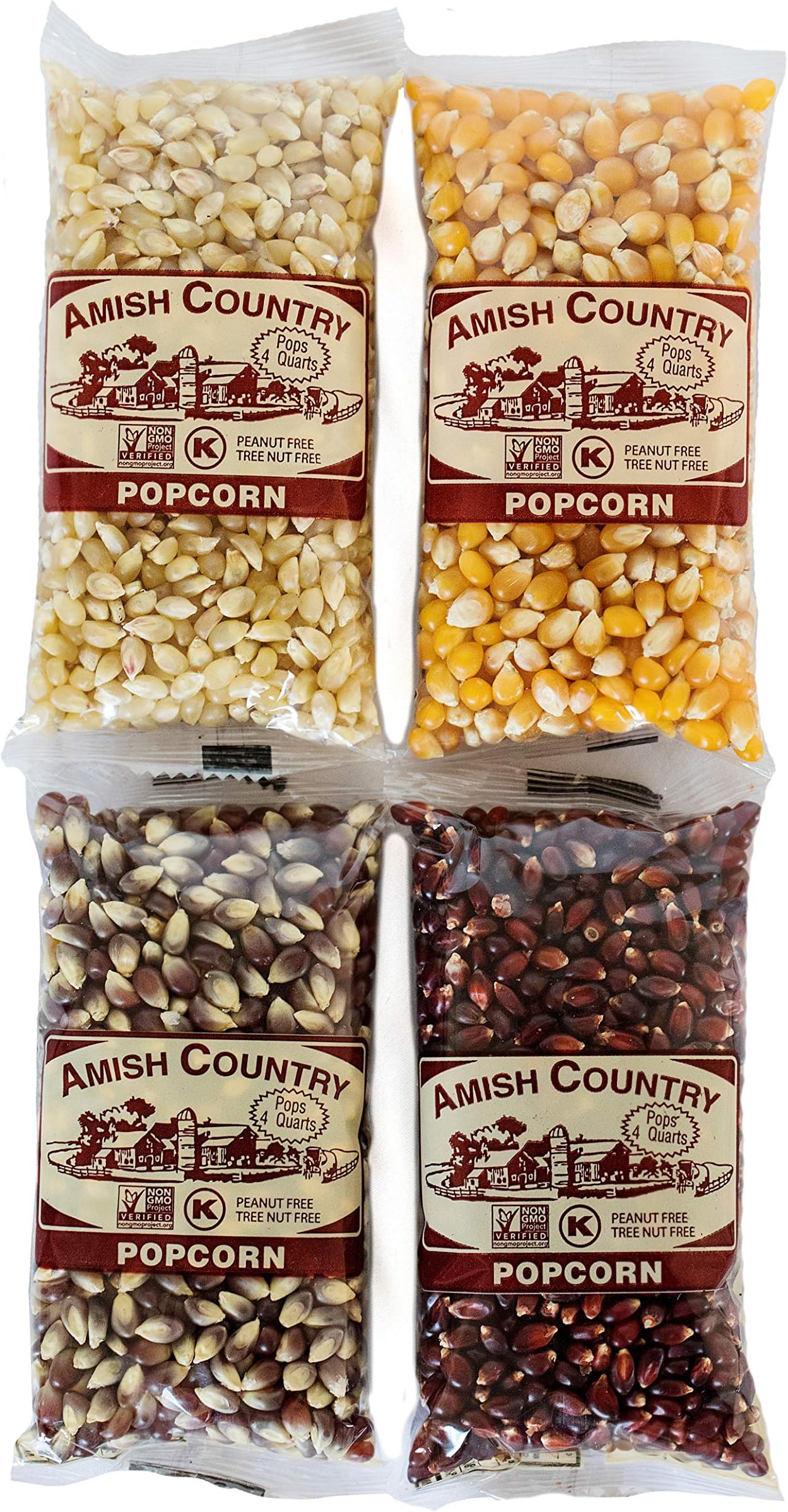 Amish Country Popcorn | 4 Oz Bags - Kernels | Old Fashioned, Non-GMO and Gluten Free (4 Ounce (Pack of 4), Variety Kernels)