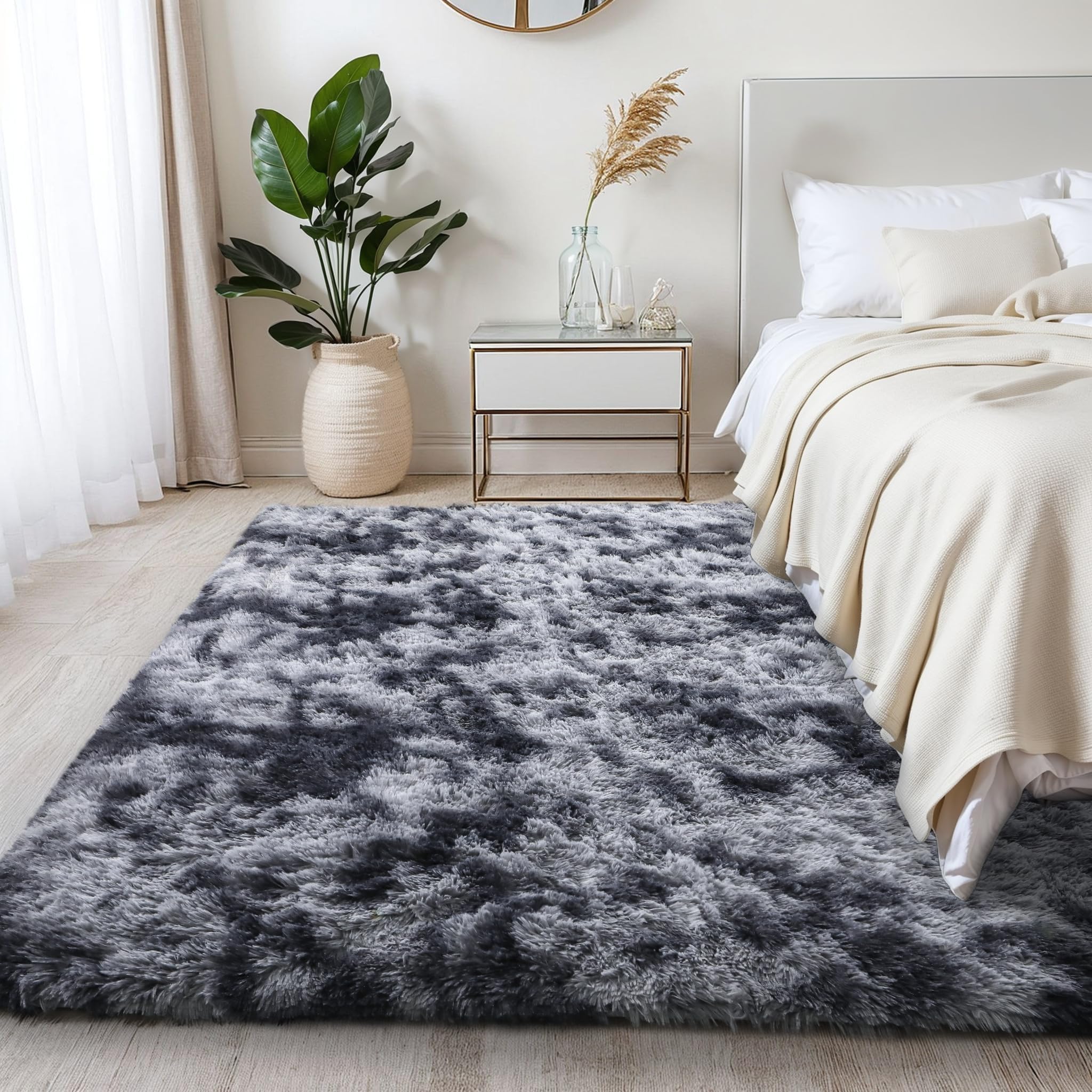 Amazon.com: KICHOWUA Soft Area Rug Bedroom Black 4x6 Ft Fluffy Shaggy ...