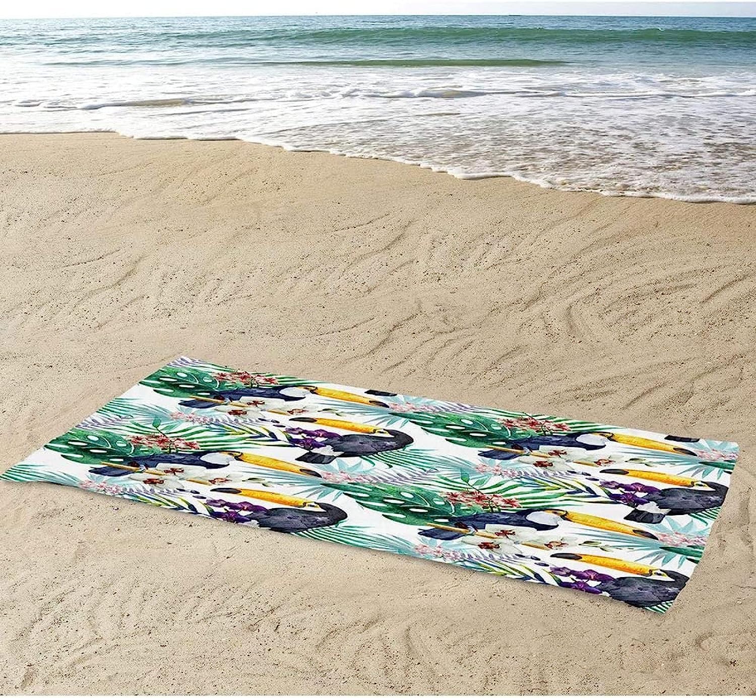 Mikrofaser Strandtuch, Strandtuch 3D Palmblatt-Tukan XXL 150 X 200 cm, Schnell Trocknendes Und Ultraleichtes Für Den Strand, Tragbares Reisehandtuch Für Fitness, Yoga, Sauna -7P5V