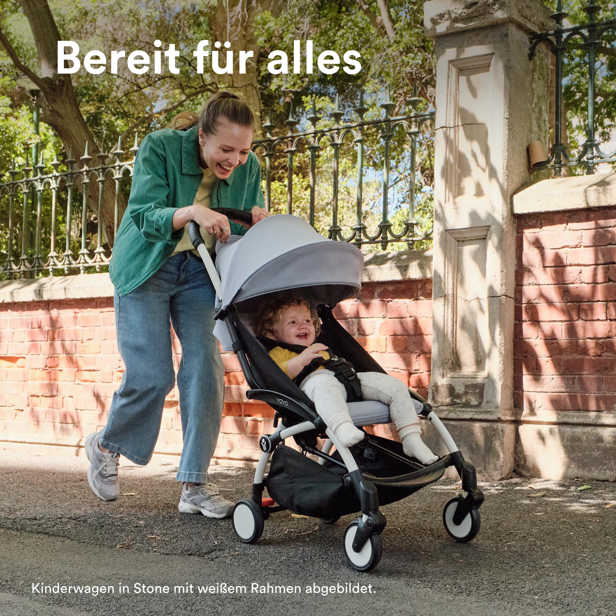 Stokke YOYO3 Kinderwagen ab 6 Monaten inklusive schwarzem Rahmen, Olive Sitzkissen + Verdeck