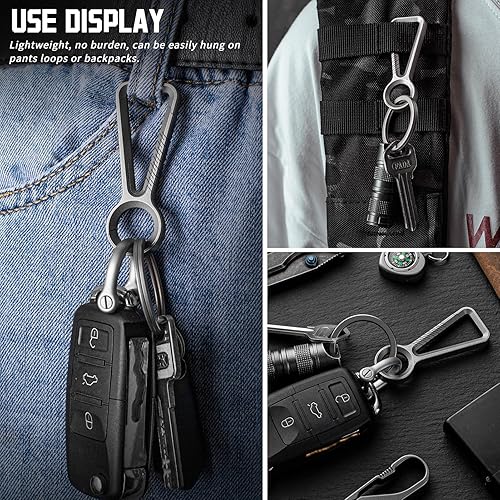 Miniatura 5 de Llavero con mosquetón de titanio, llavero de coche EDC resistente, ganchos de liberación rápida para hombre con llavero de titanio