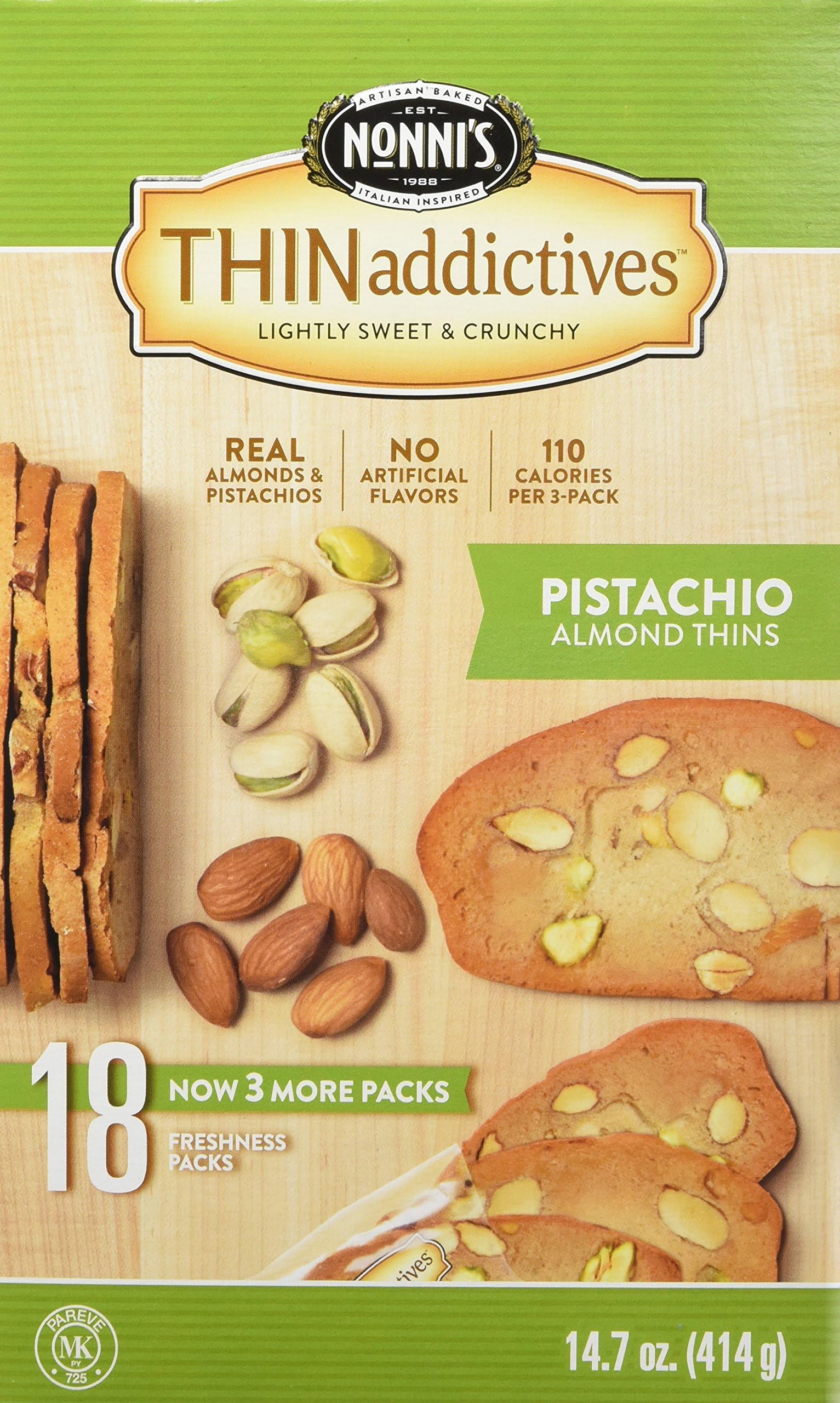 Thinaddictive Almond Thins, Pistachio, 14.7 Ounce