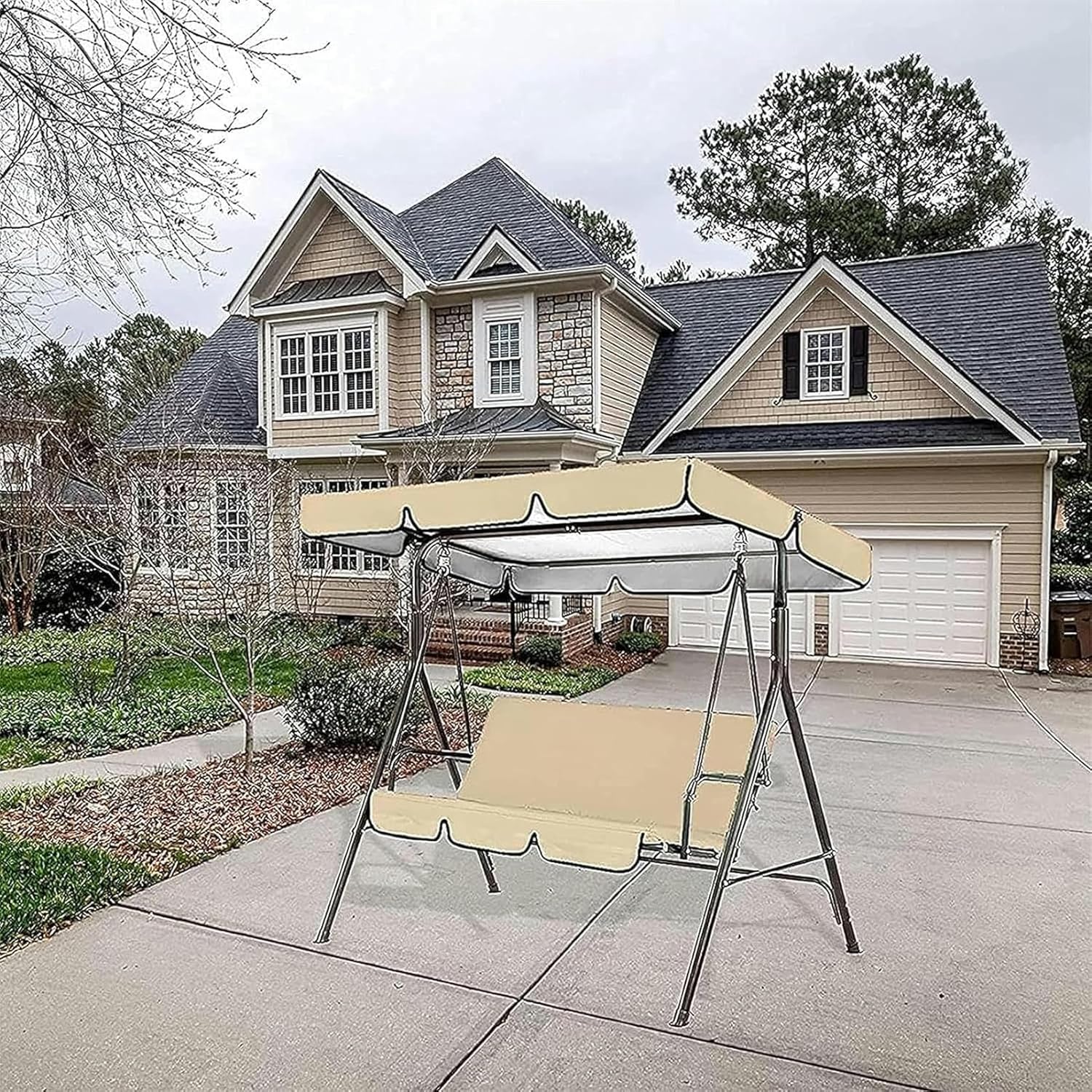 Swing Canopy Replacement, Canopy for Swing Seat 210D Waterproof+Sun Shade, Garden Swing Chair Canopy Top Cover for Outdoor