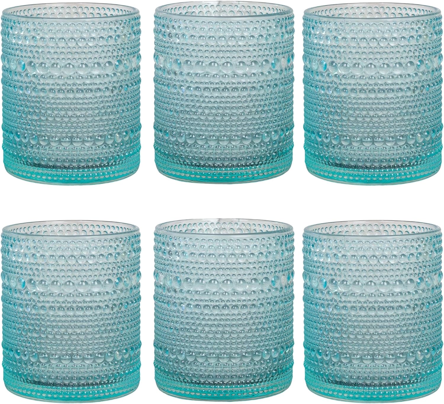 Darware Hobnail Drinking Glasses (12oz, 6pk, Blue); Old-Fashioned Beverage Glasses for Tabletop, and Bar Use and Candle Jars
