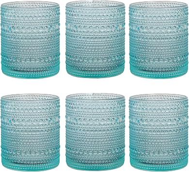 Darware Hobnail Drinking Glasses 12oz, 6pk, Blue; Old-Fashioned Beverage Glasses for Tabletop, and Bar Use and Candle Jars