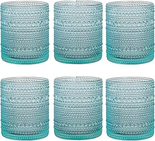 Darware Hobnail Drinking Glasses (12oz, 6pk, Blue); Old-Fashioned Beverage Glasses for Tabletop, and Bar Use and Candle Jars