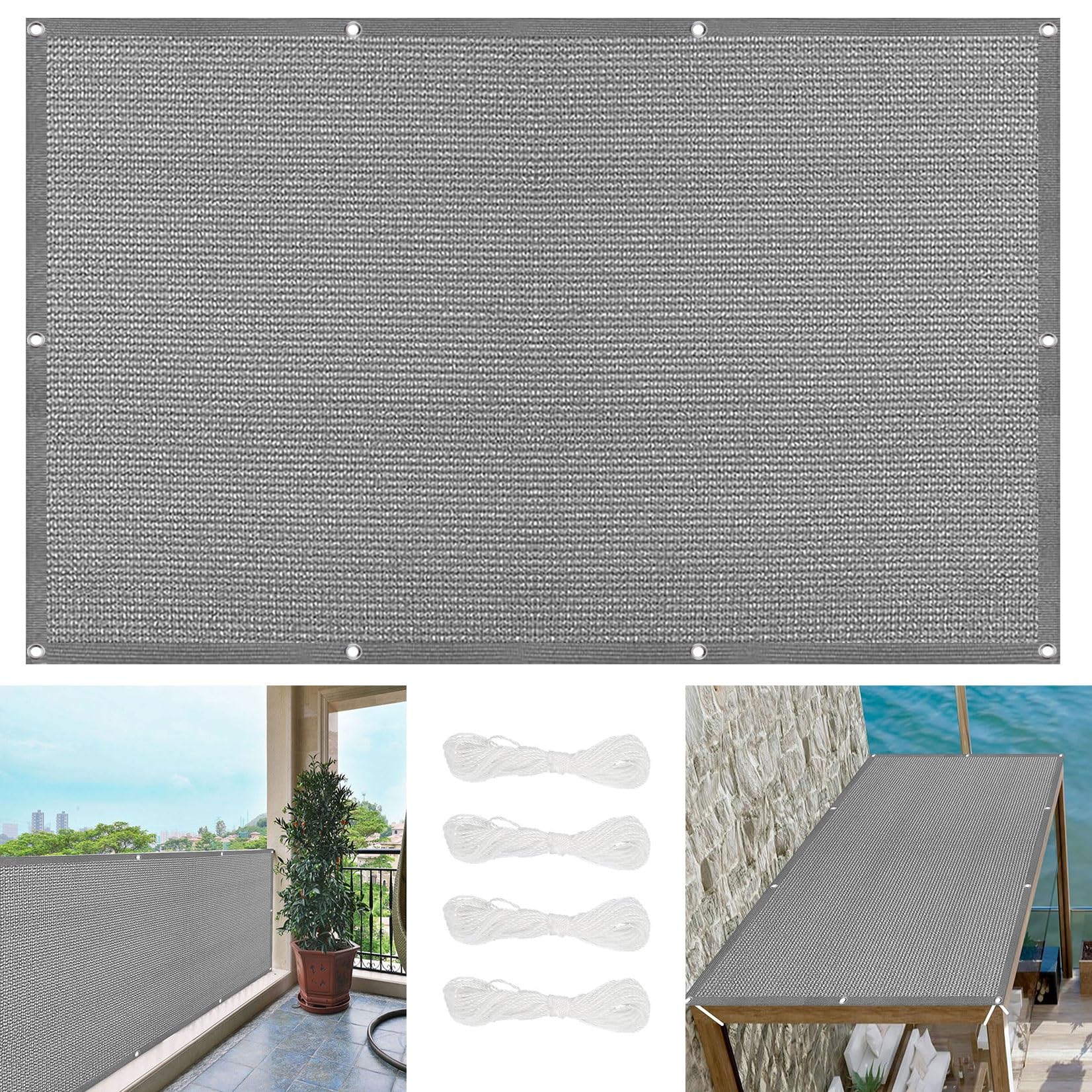 Voile d'ombrage rectangulaire 5,5x7m gris clair en toile anti-UV avec oeillets pour grand jardin