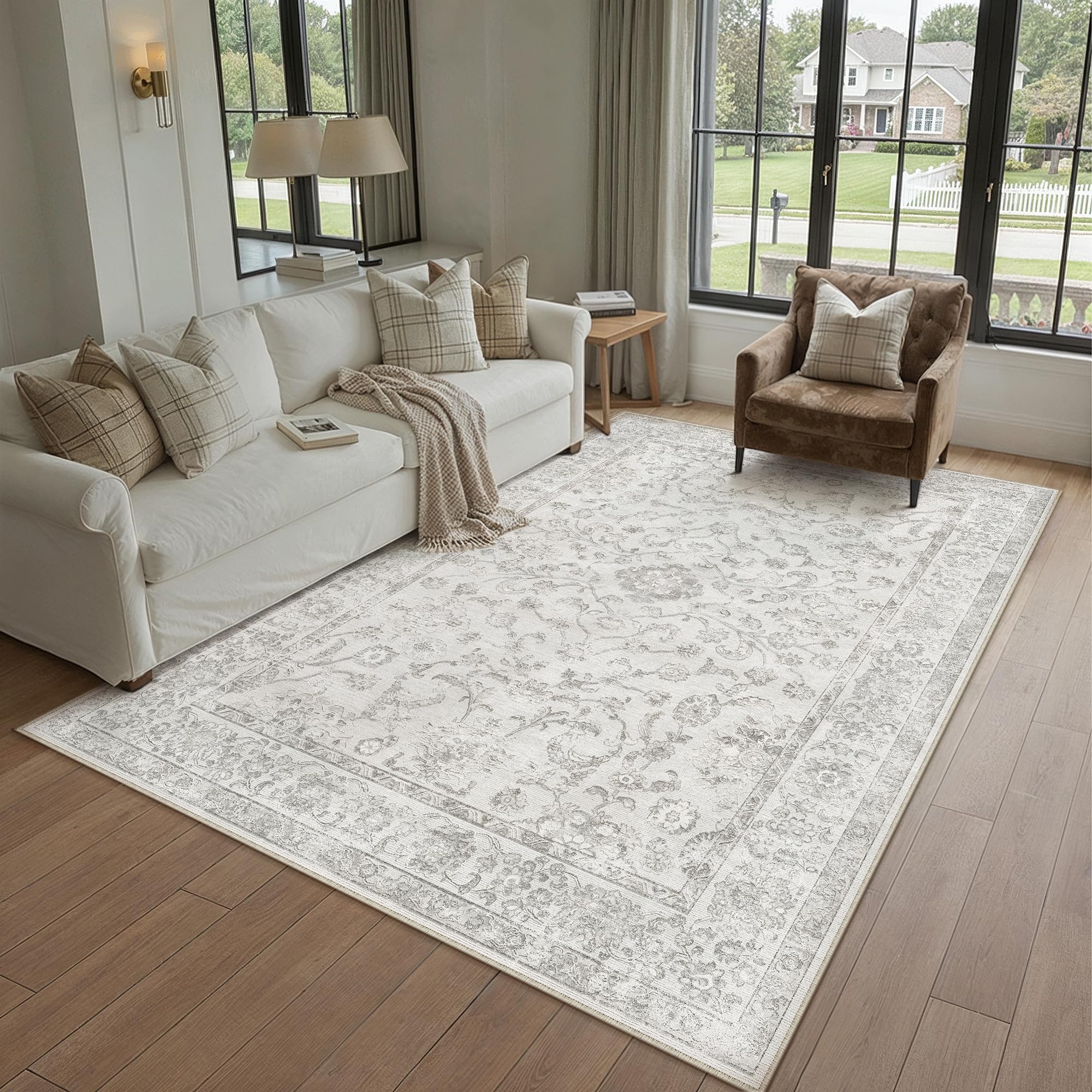 PureCozy Vintage Area Rugs for Living Room 140 x 200 cm Washable Non-Slip Soft Short Pile, Carpet for Children's Room, Bedroom, Dining Room, Office, Grey — image 1