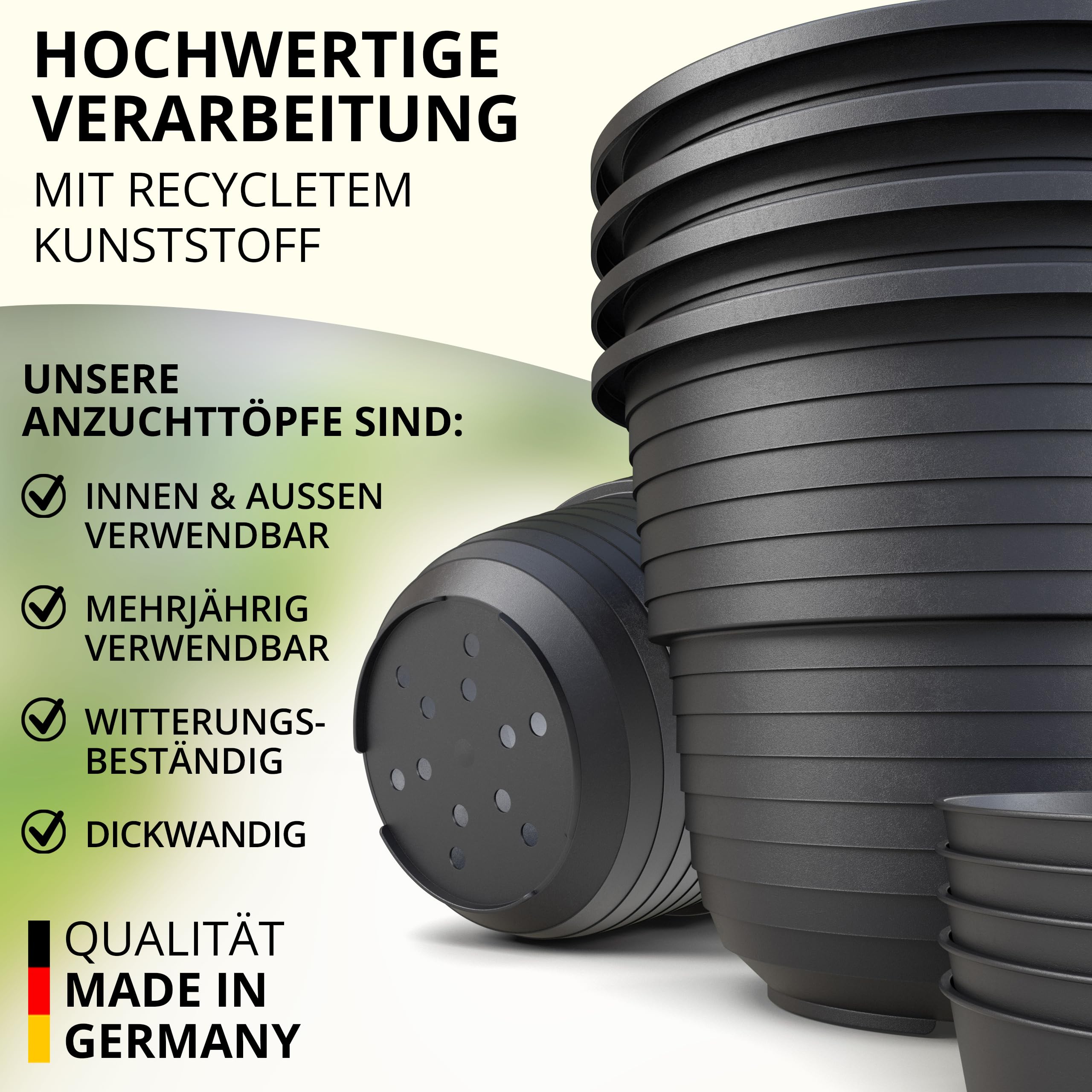 Plastard Anzuchttöpfe 8 cm Durchmesser 20 Stück mit Untersetzer Kunststoff Pflanztöpfe aus witterungsbeständigen Material. Runde Saattöpfe, Anzuchttöpfchen
