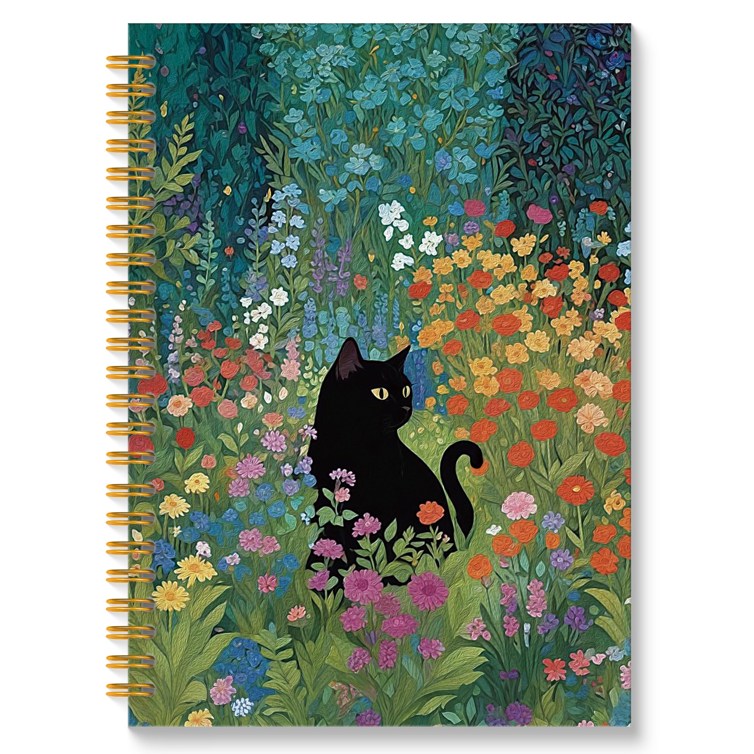 Wildflower Czarny Kot Spiralny Notatnik, Czarny Kot Prezent Dziennik, Miłośnicy Kotów Mama Pani Prezenty Dziennik, 15 x 21 cm