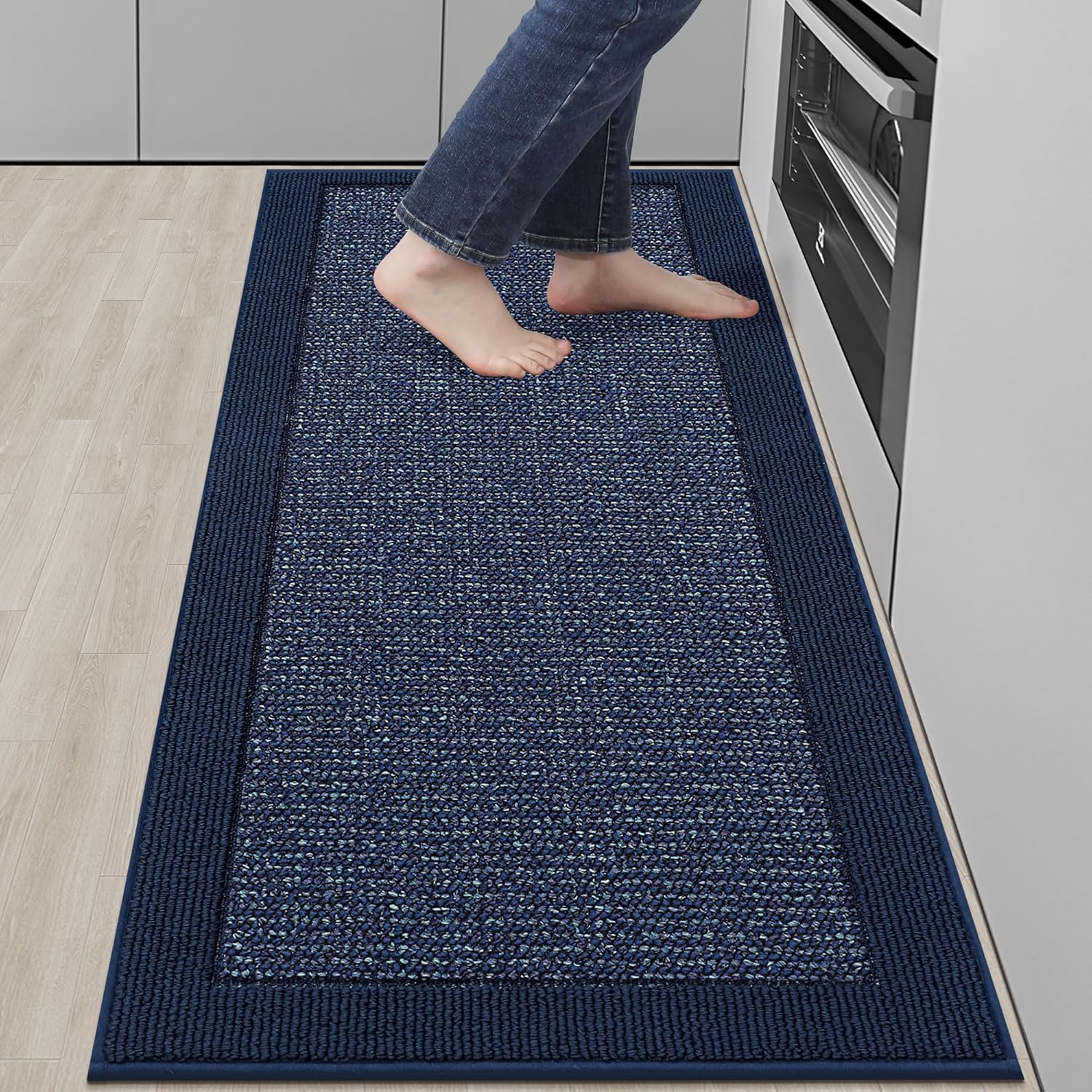 BEQHAUSE Kitchen Runner Rugs 24"x60", Kitchen Rugs Non-Slip Kitchen Mats for Floor, Absorbent and Stain Resistant Kitchen Mats, Machine Washable Rug for Kitchen, Hallway, Laundry & Sink, Blue