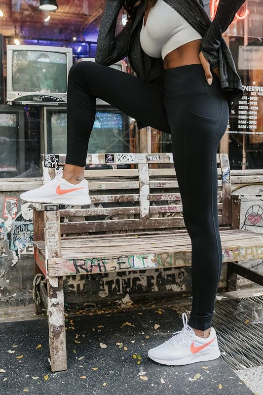 High Waist Fleece Lined Leggings with Side Pocket - Yoga Pants image 3