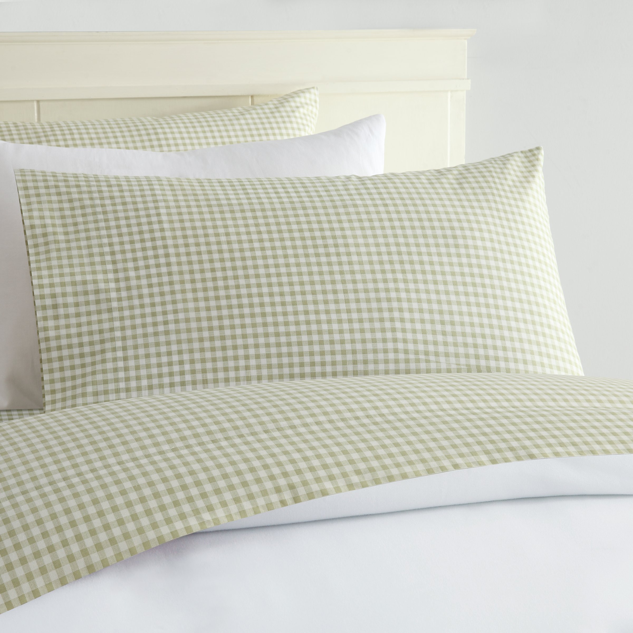 Laurel &Mayfair 250tc 100% Cotton Gingham Print Sheet Set, King, Green