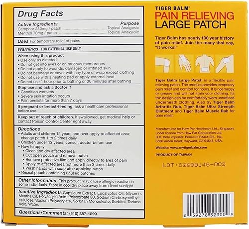 Miniatura 2 de Tiger Balm Parche para aliviar el dolor grande, 4 unidades (paquete de 6)