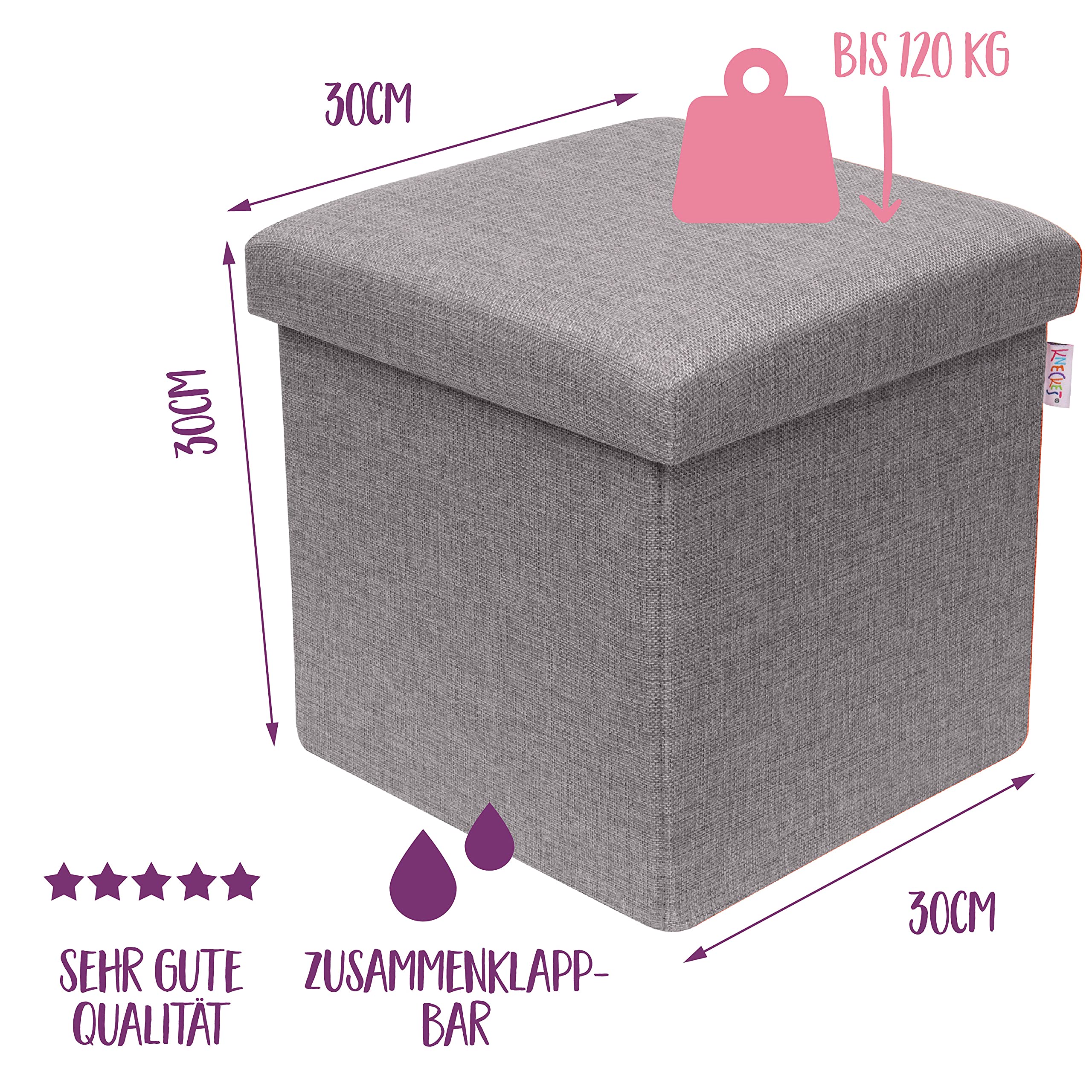 Pouf Contenitore Per Bambini Blu - Sgabello Pieghevole Per Camera, 30x30x30 Cm - Foto 7