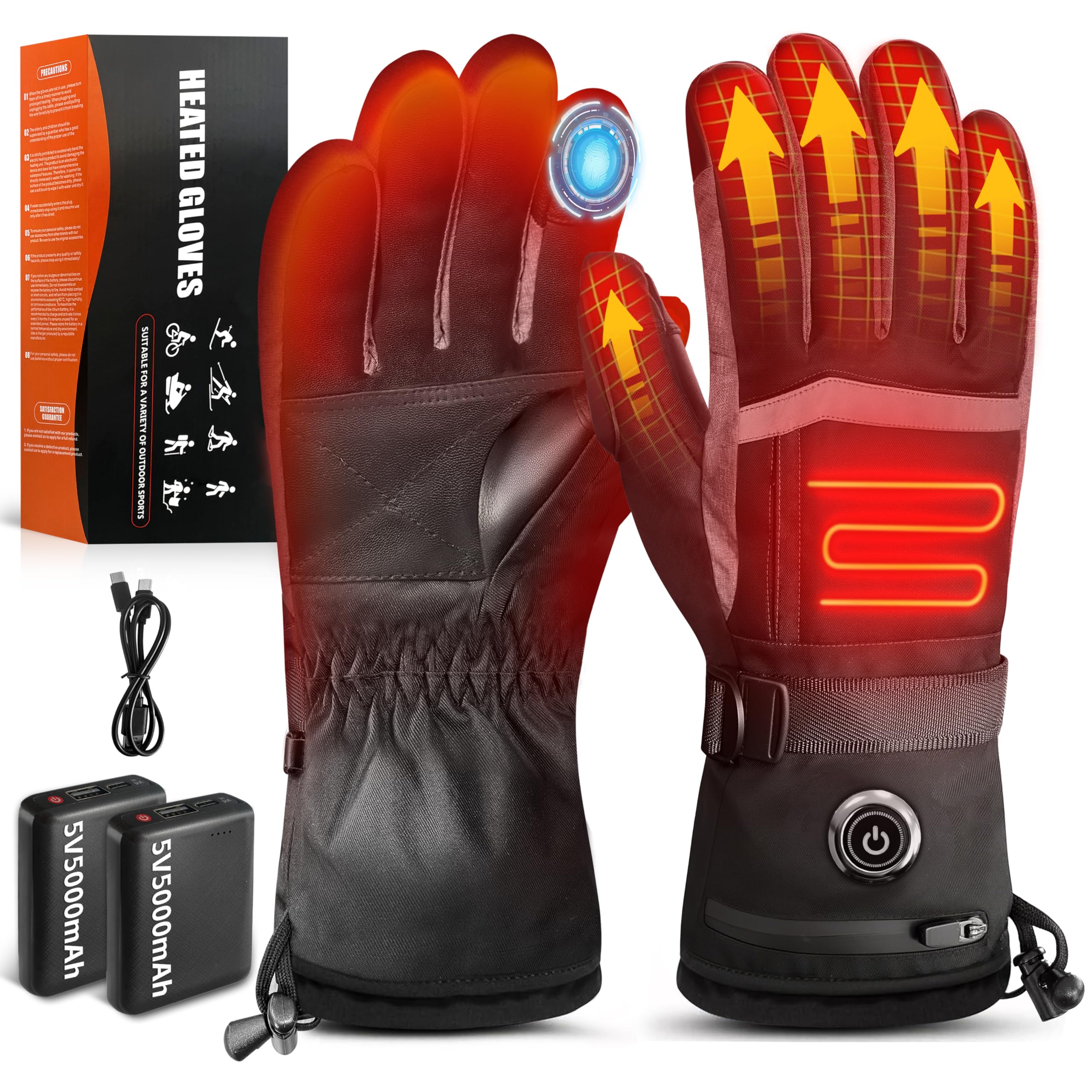 Heated Gloves for Women 5V 5000mAh Rechargeable Battery Electric Hand Warmers with Touch Screen Non-Slip Adjustable Wrist Design for Cold Weather