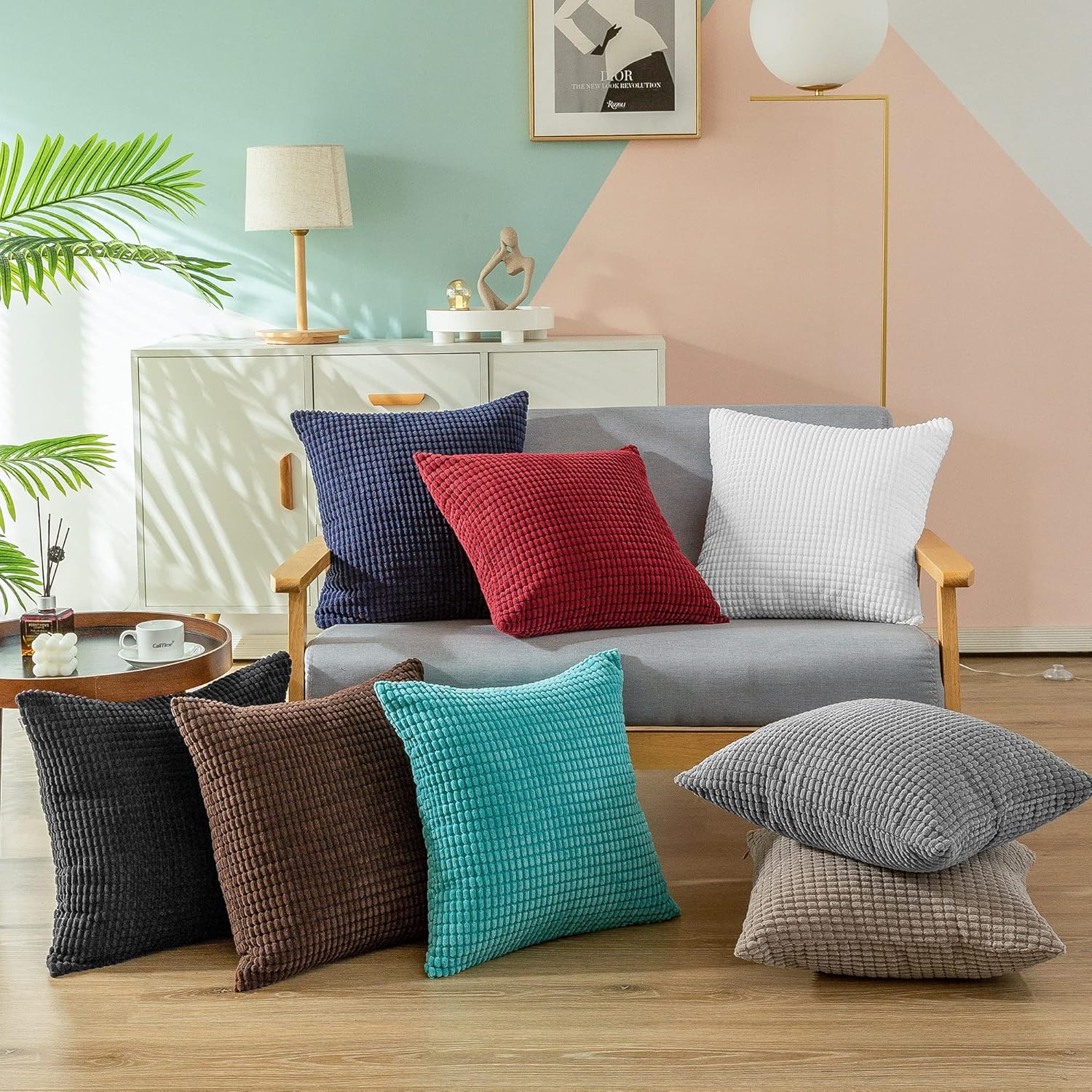 CaliTime Throw Pillow Covers Pack of 2 Comfy Corduroy Corn Striped Waffle Decorative Cushion Cases for Couch Sofa Bed Farmhouse 18 X 18 Inches Burgundy - Image 6