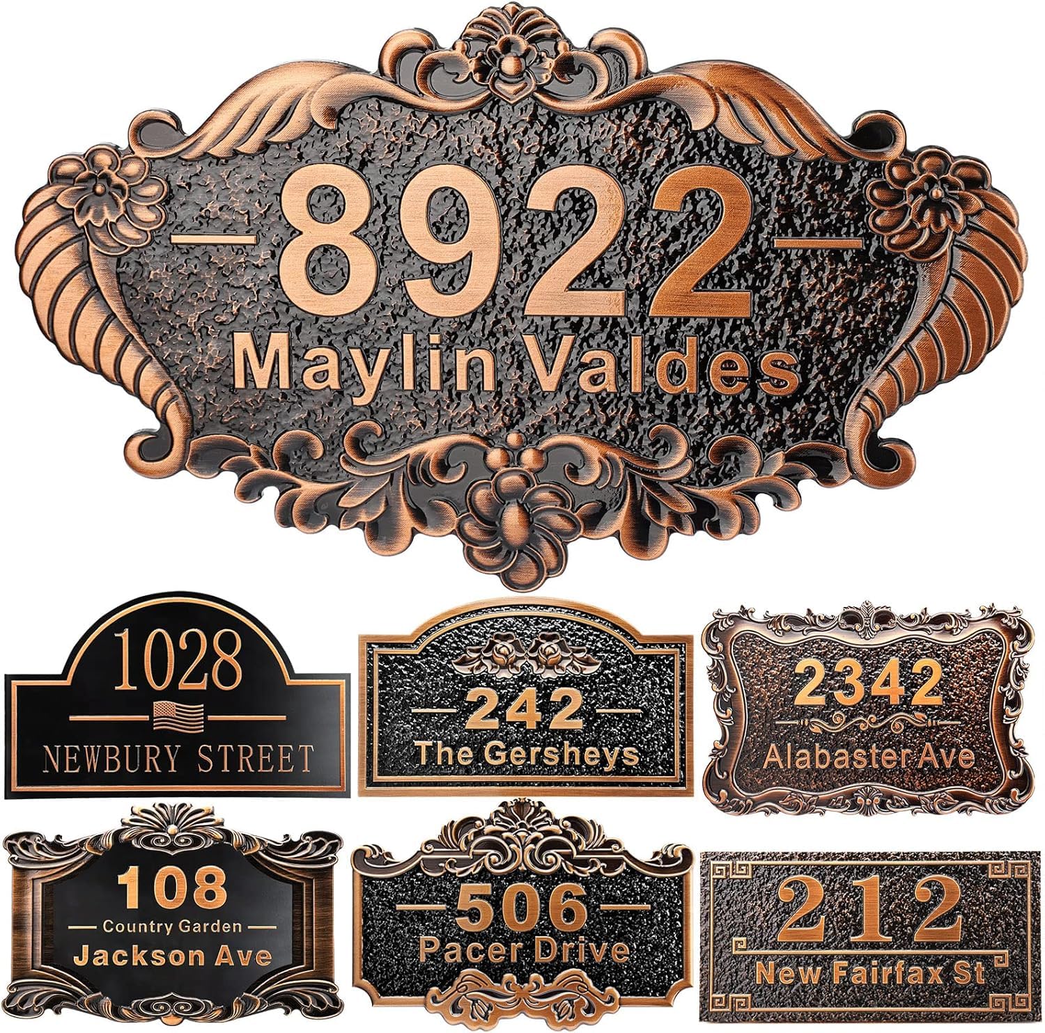 Personalized House Address Plaque 12" Cast Numbers for Outside Custom Street Name Address Sign Plate Vintage for Mailbox Door Room Classic Wall Outdoor Antique Copper