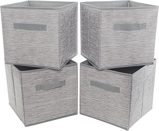 Clay Roberts Storage Cubes, 25cm x 25cm x 25cm, Foldable Storage Boxes, Pack of 4, Grey Linen, Fabric Storage Basket Set for Storage Units, Homes and Offices